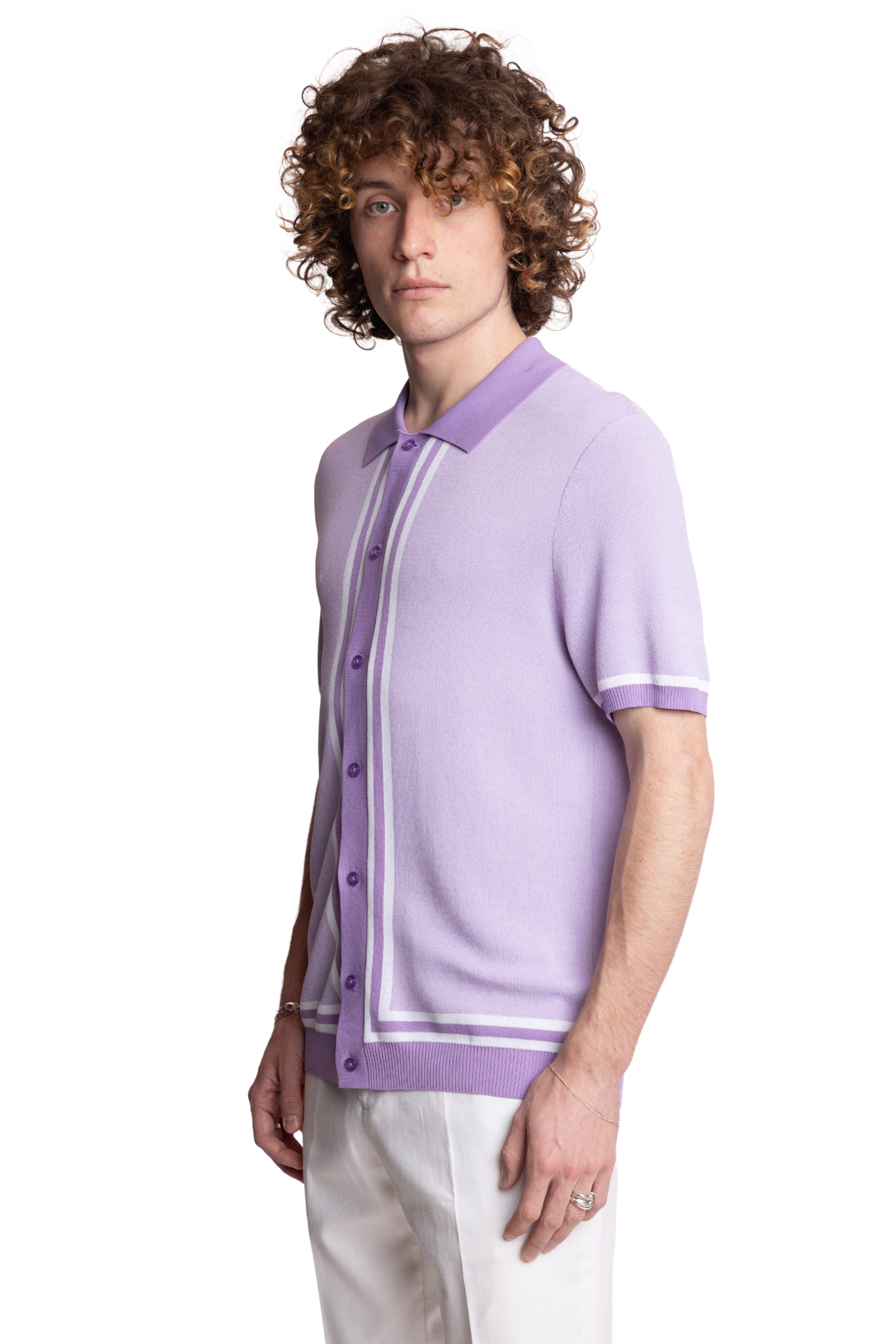 Full Placket Retro Polo - Lilac White