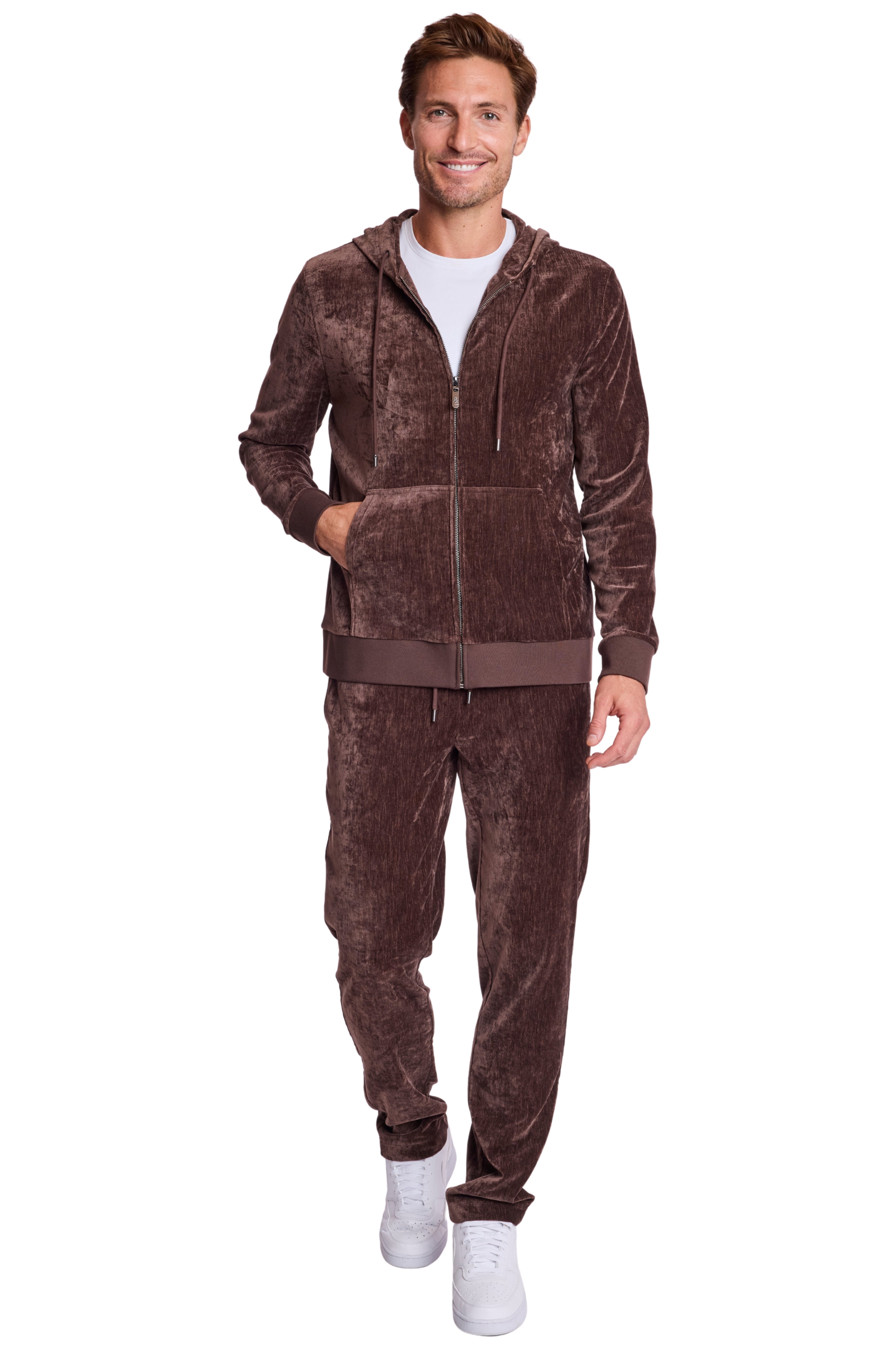 Velvet Wide Leg Sweatpants - Chocolate Brown Velvet