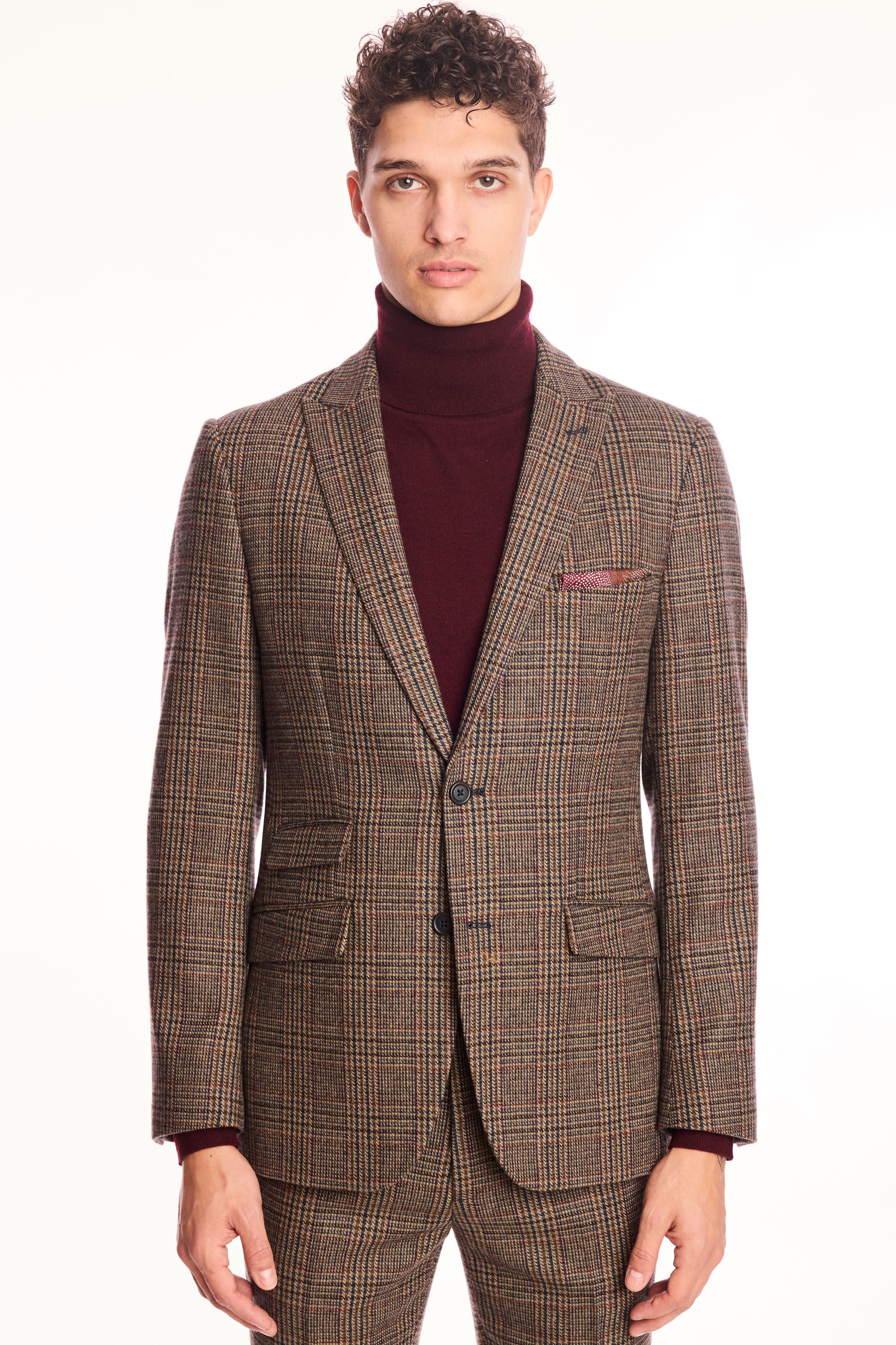 Ashton Peak Jacket - slim - Teal Burgundy Brown Plaid