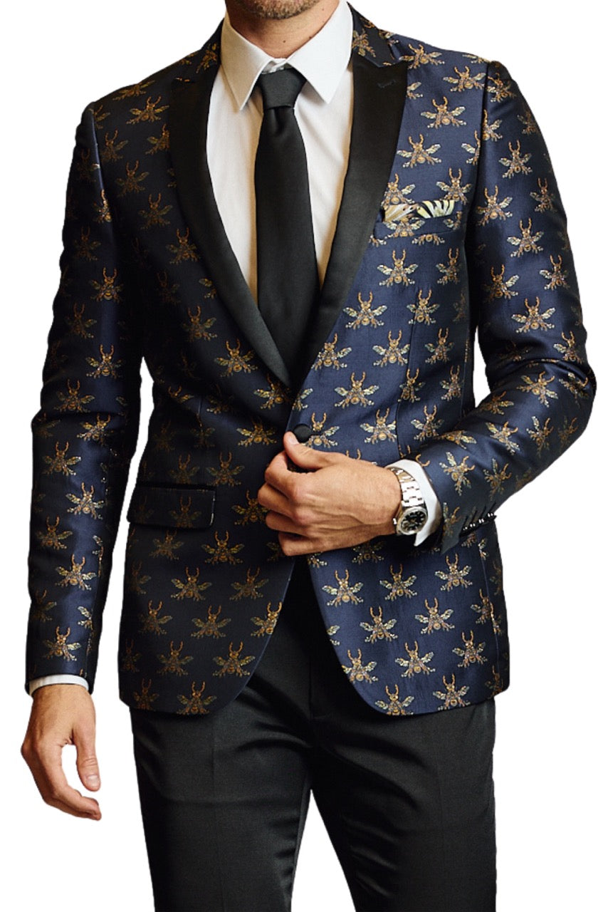 Grosvenor Peak Tux Jacket - slim - Navy Iconic Bees