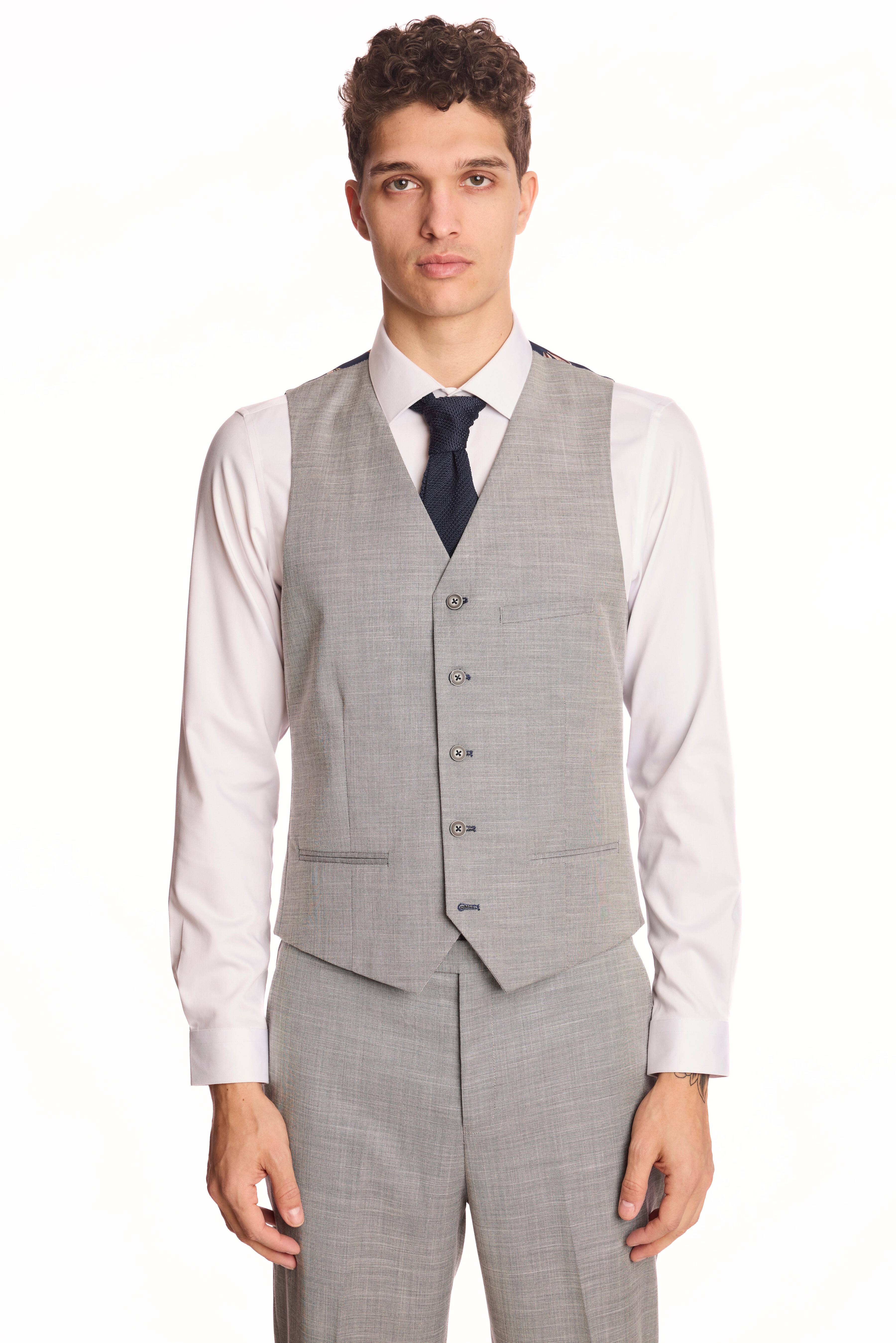 Modern Fit - Eaton 5 Button Vest - Light Grey Shark