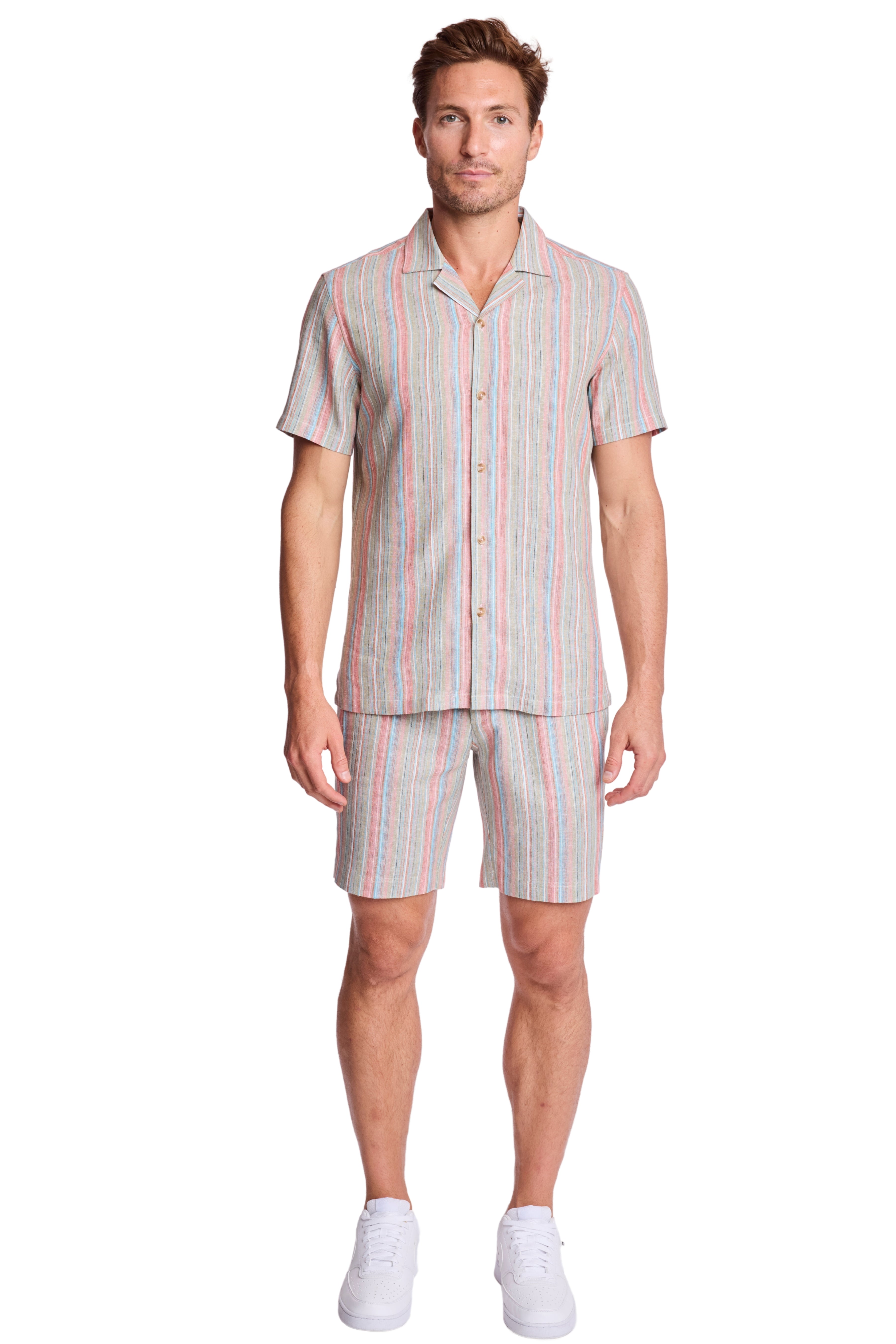 S/S Camp Collar Shirt - Ocean Coral Stripe