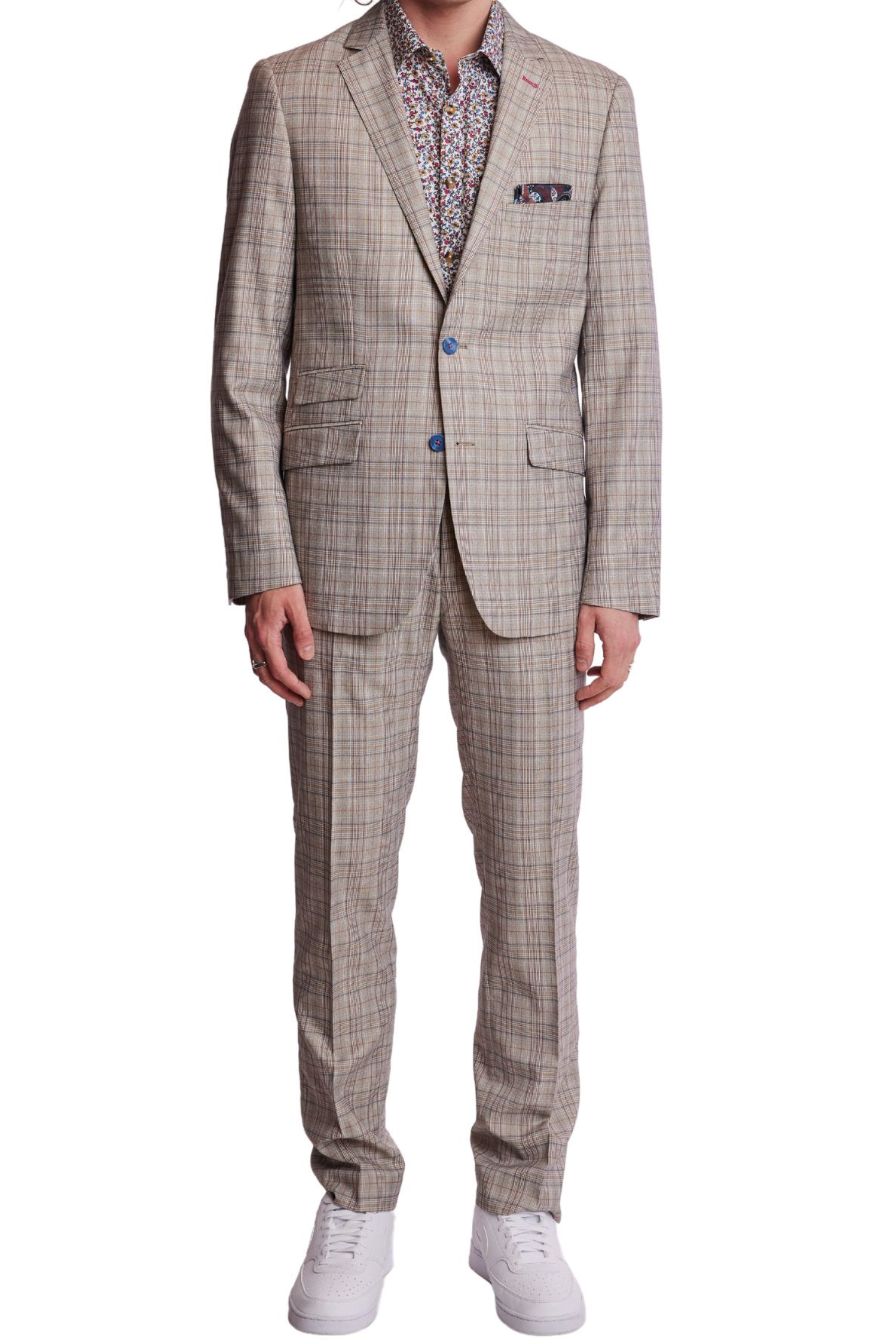 Dover Notch Jacket  - slim - Tan Pink Blue Plaid
