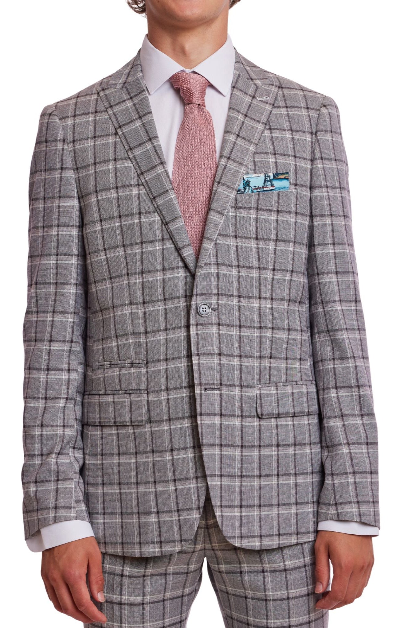Ashton Peak Jacket  - slim - Grey Wht Peach Check