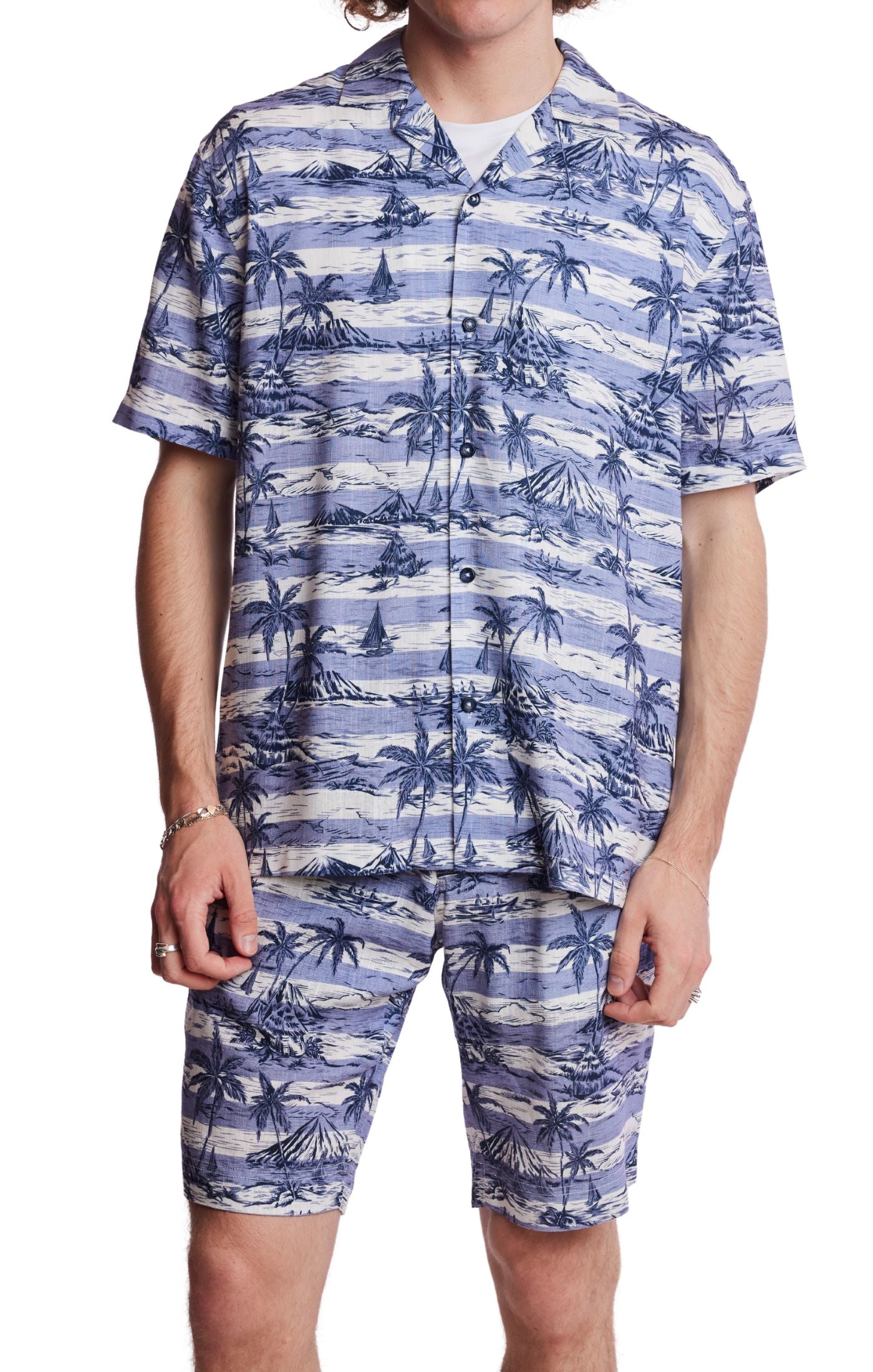 Camp Collar Shirt - Indigo Palms Stripe