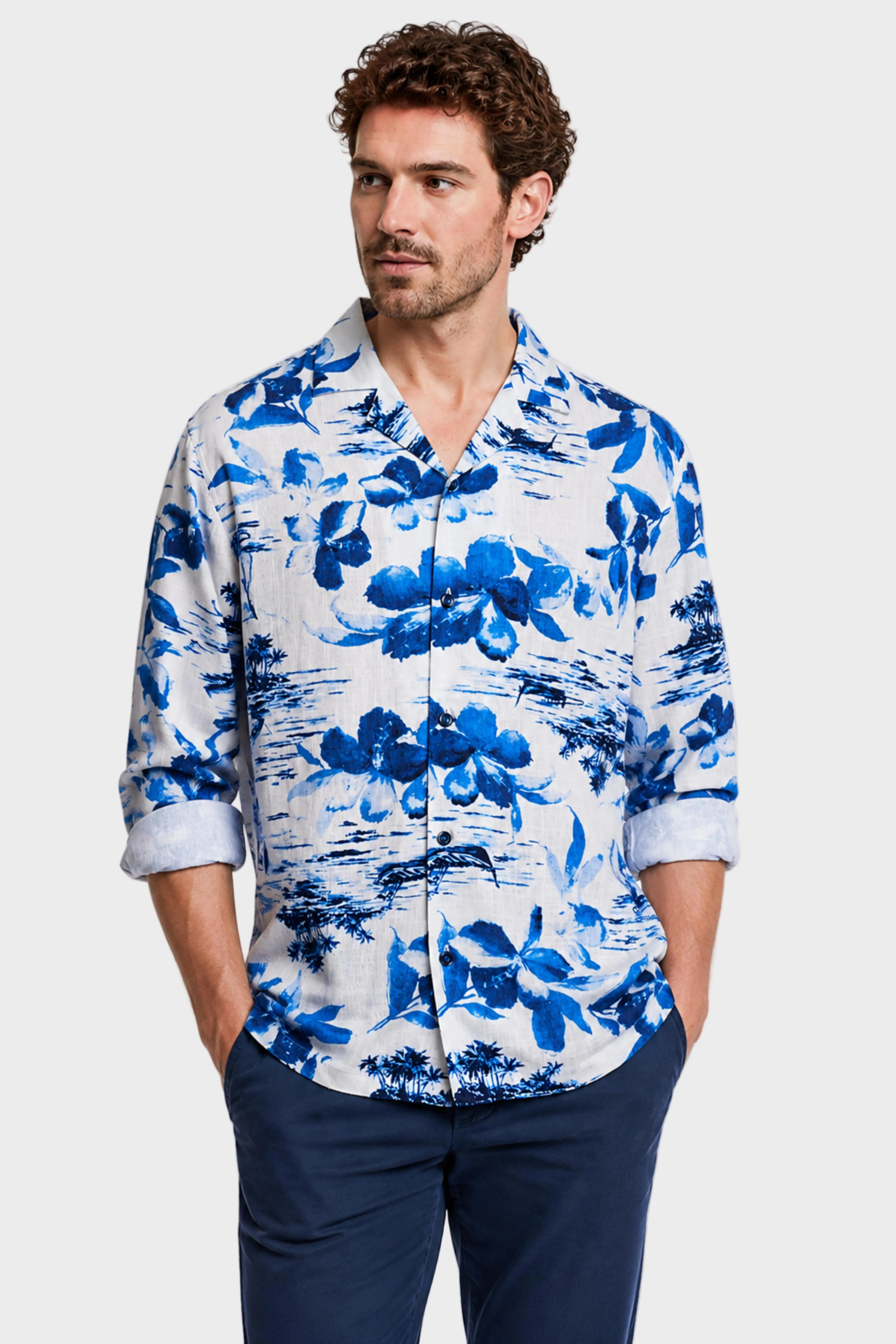 Camp Collar Shirt - White Blue Vacation