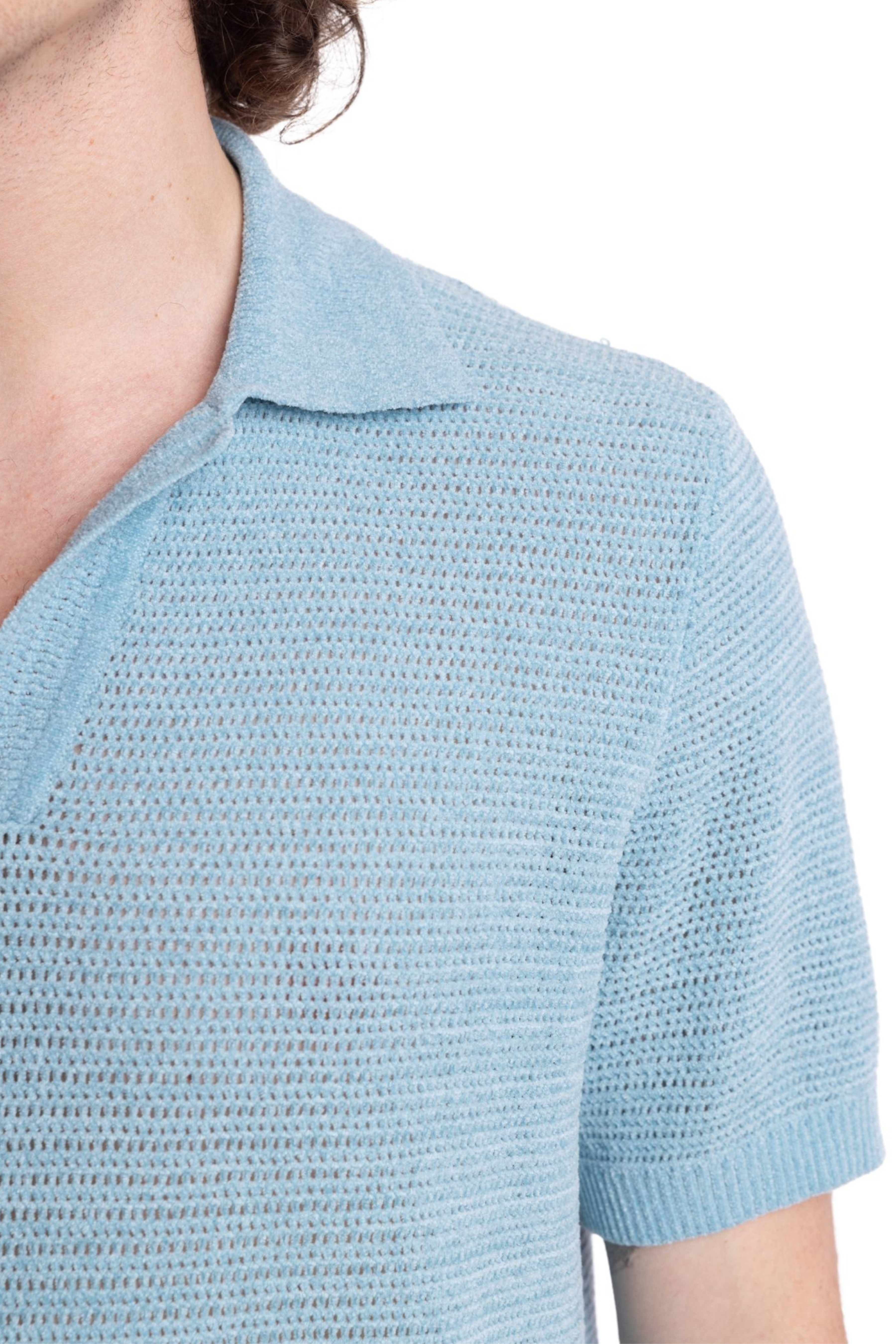 Johnny Collar Polo - Lt Blue Chenille