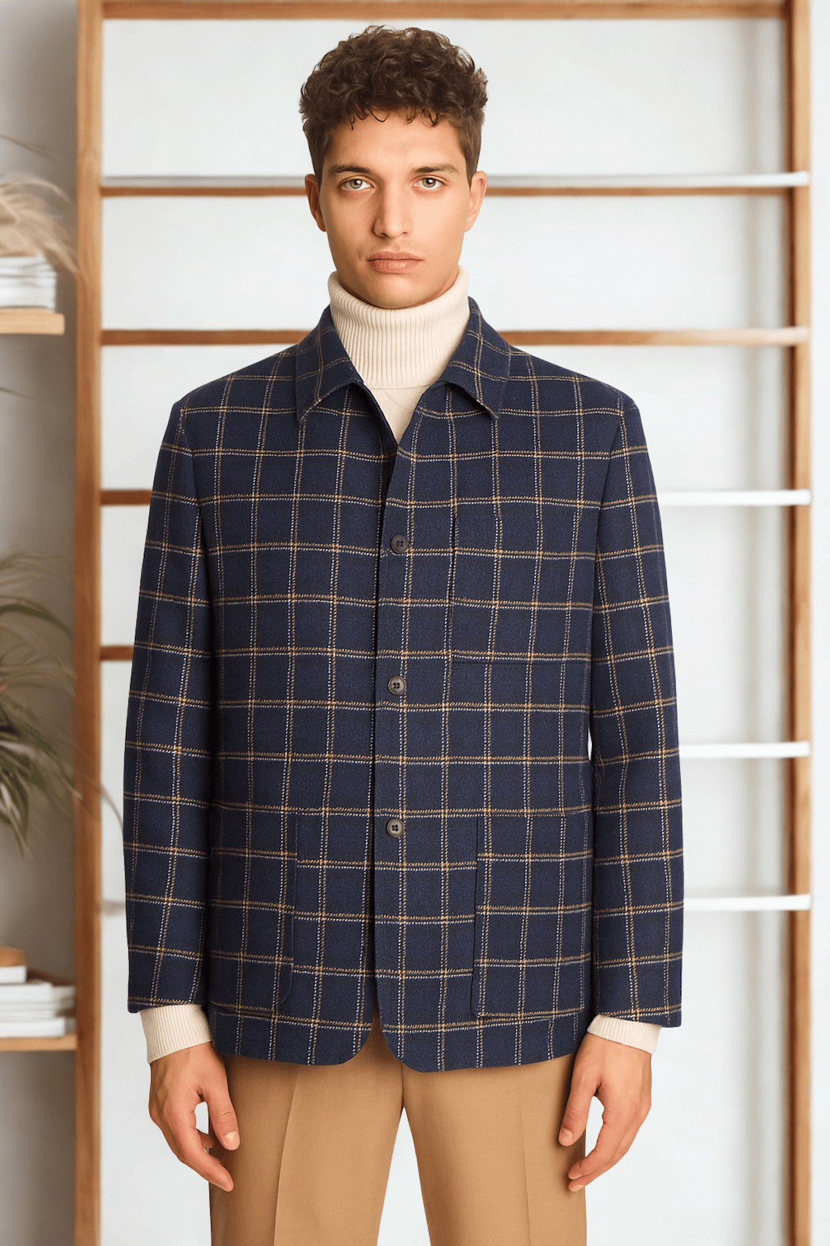 New City Button Up Jacket - Blue Mustard White Windowpane