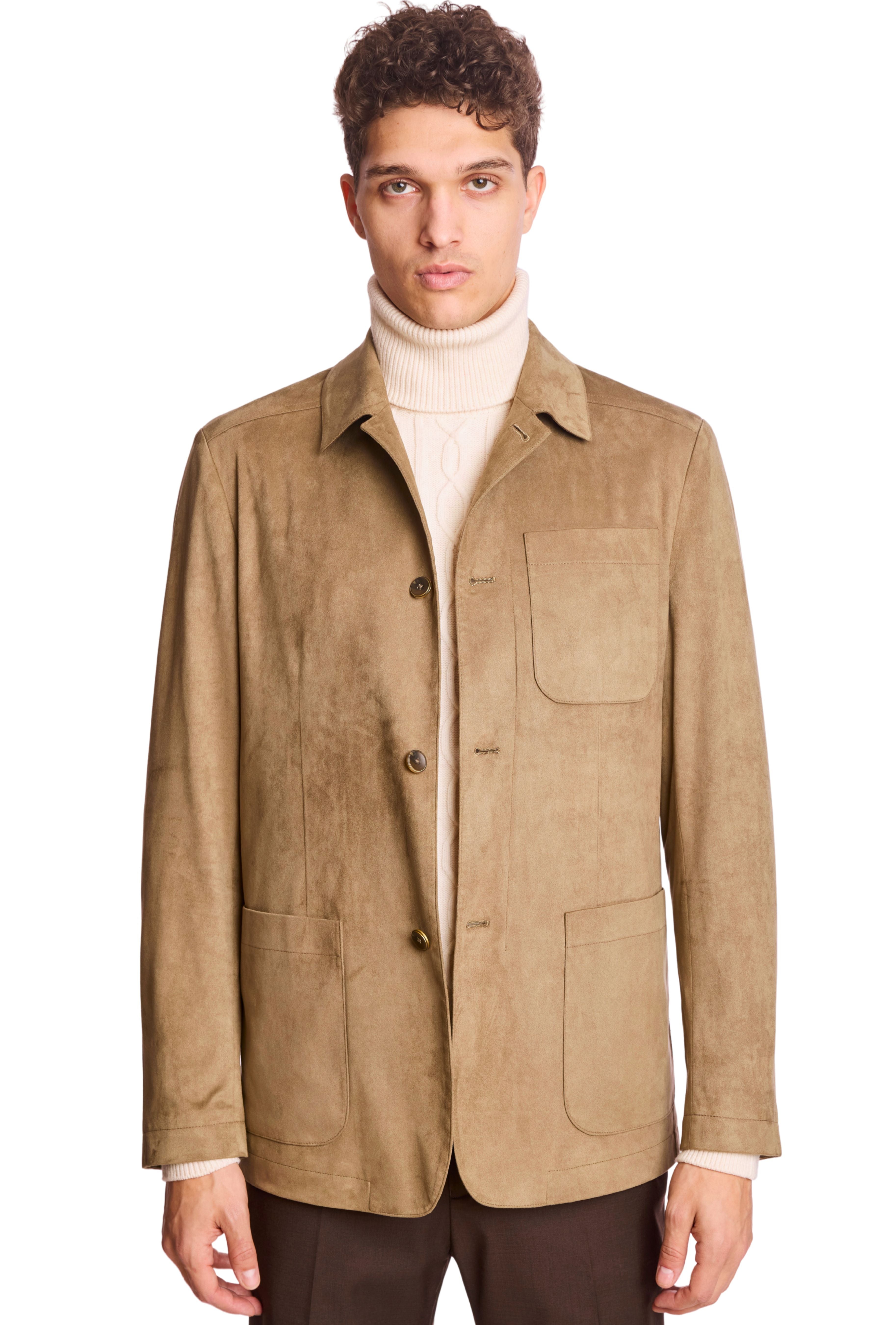 New City Button Up Jacket - Taupe Microsuede