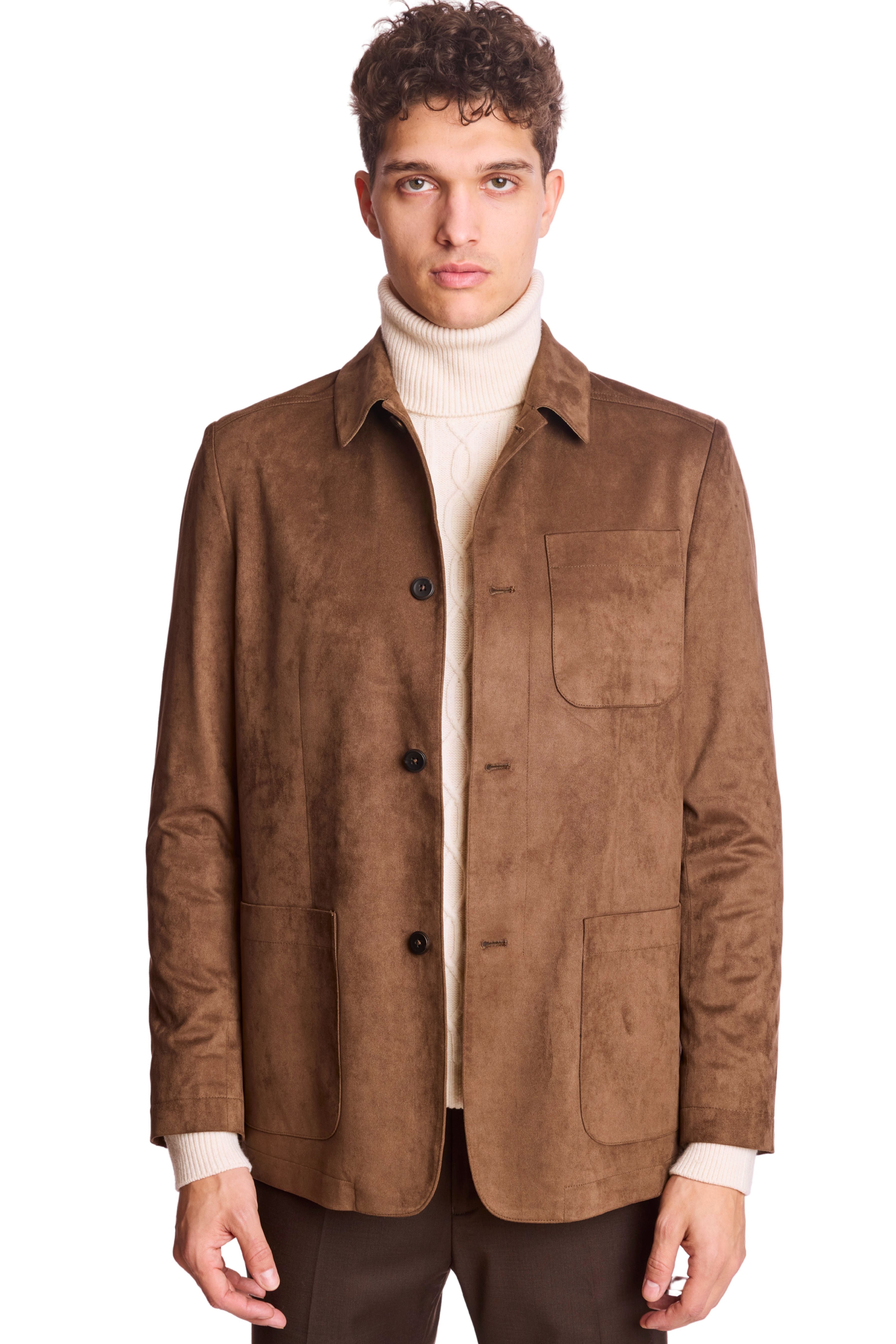New City Button Up Jacket - Dark Brown Microsuede
