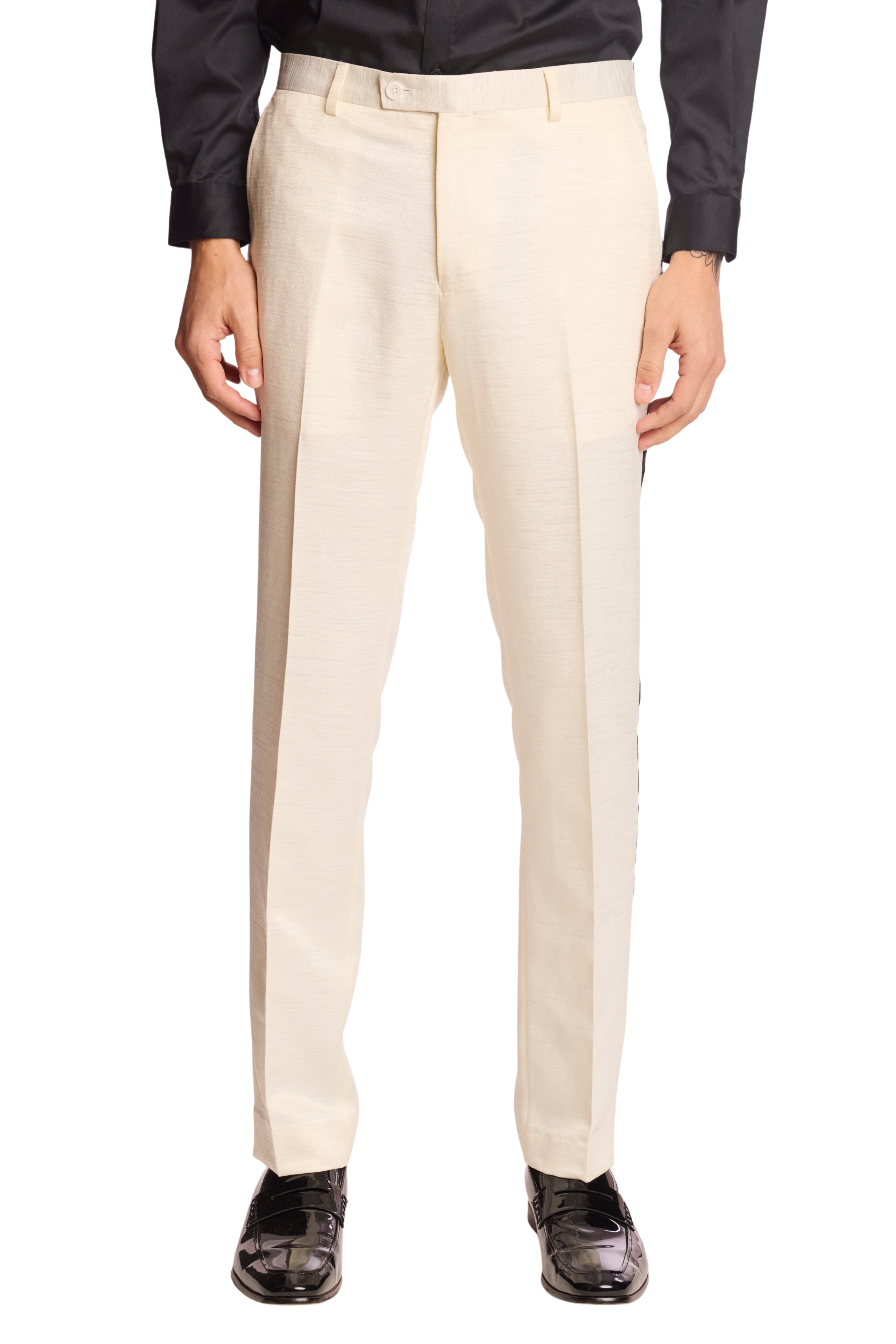 Sloane Tux Pants - slim - Milk White Jacquard