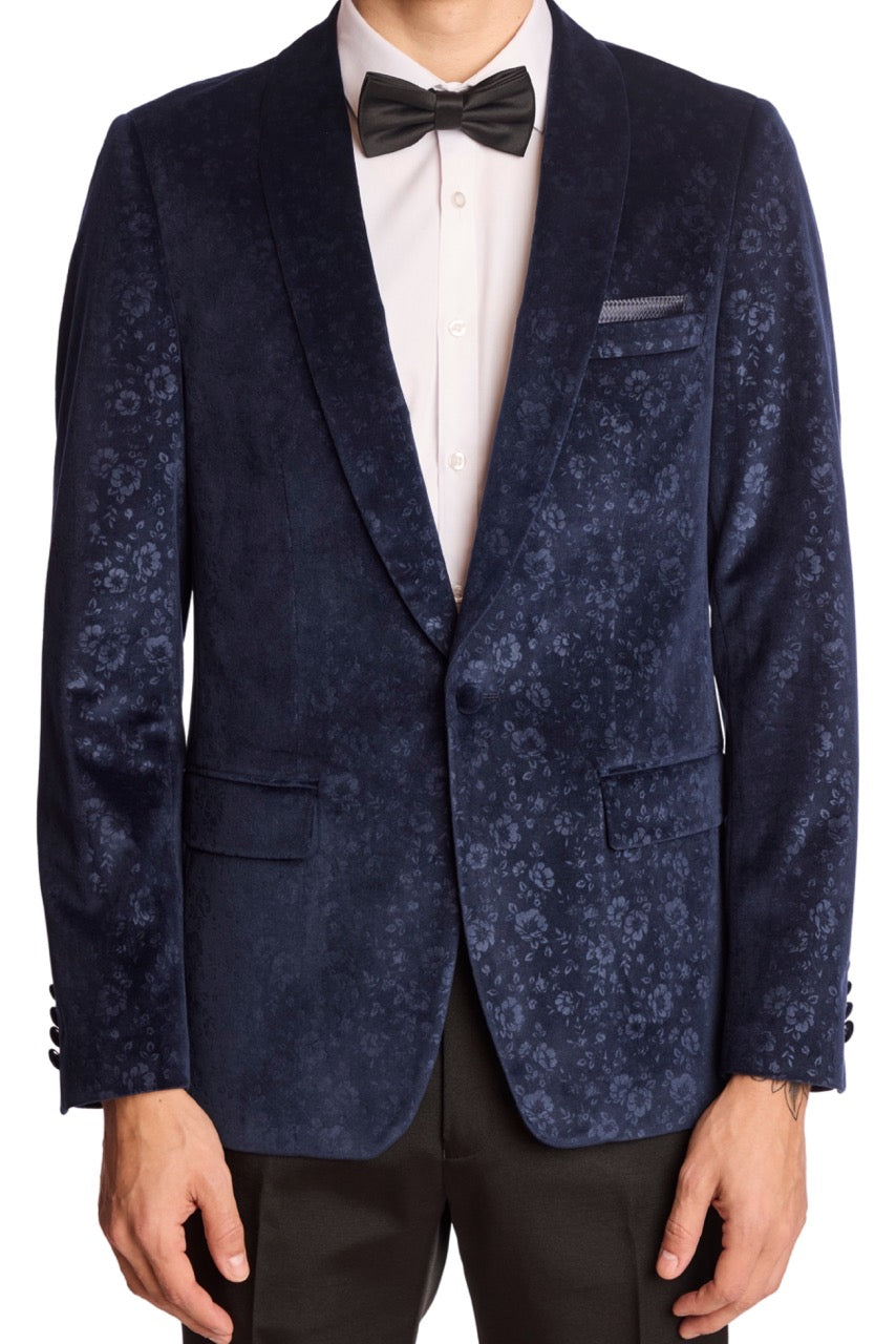 Regent Shawl Tux Jacket - slim - Navy Floral Velvet