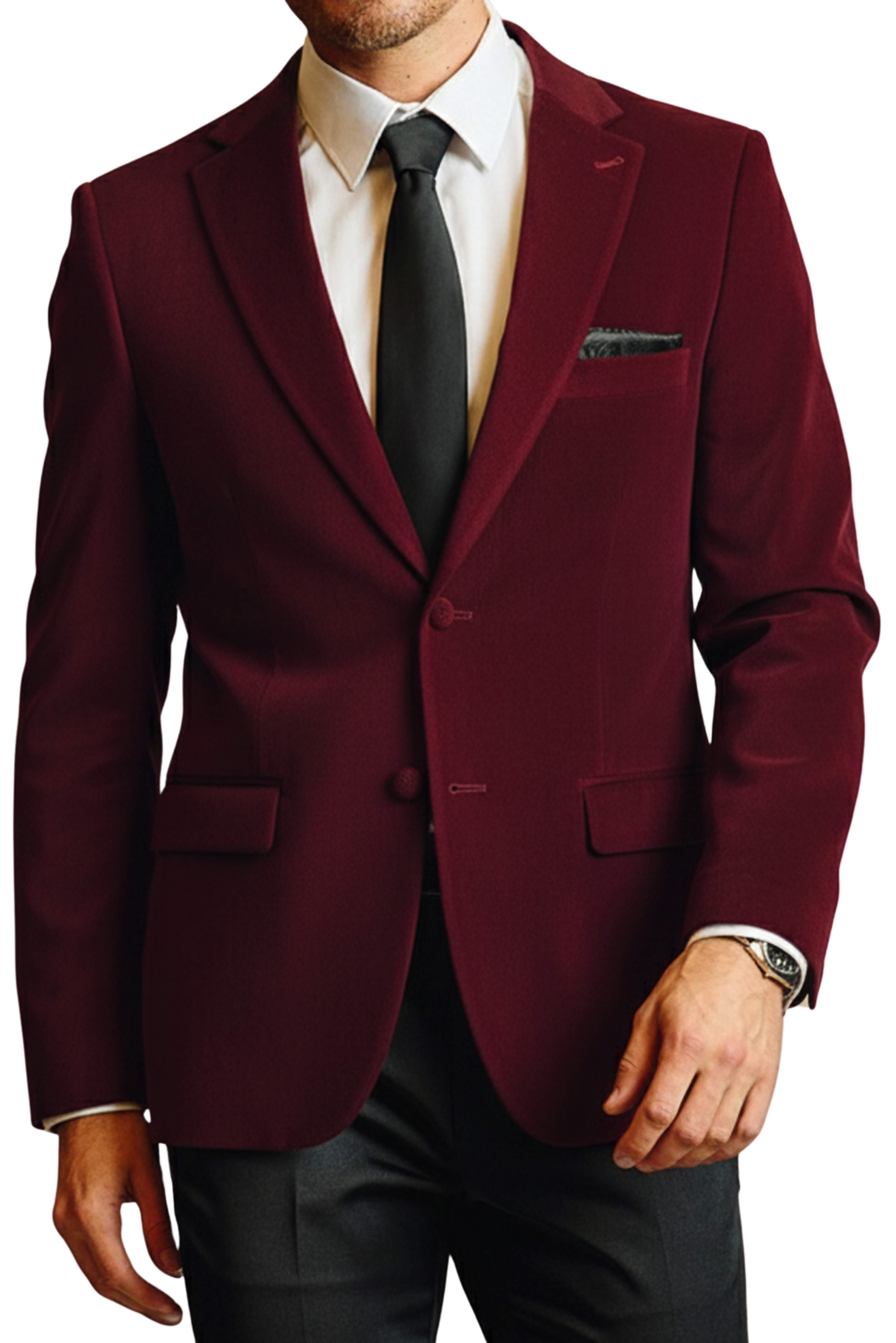 Kyle Big Peak Tux Jacket - slim - Bordeaux Velvet