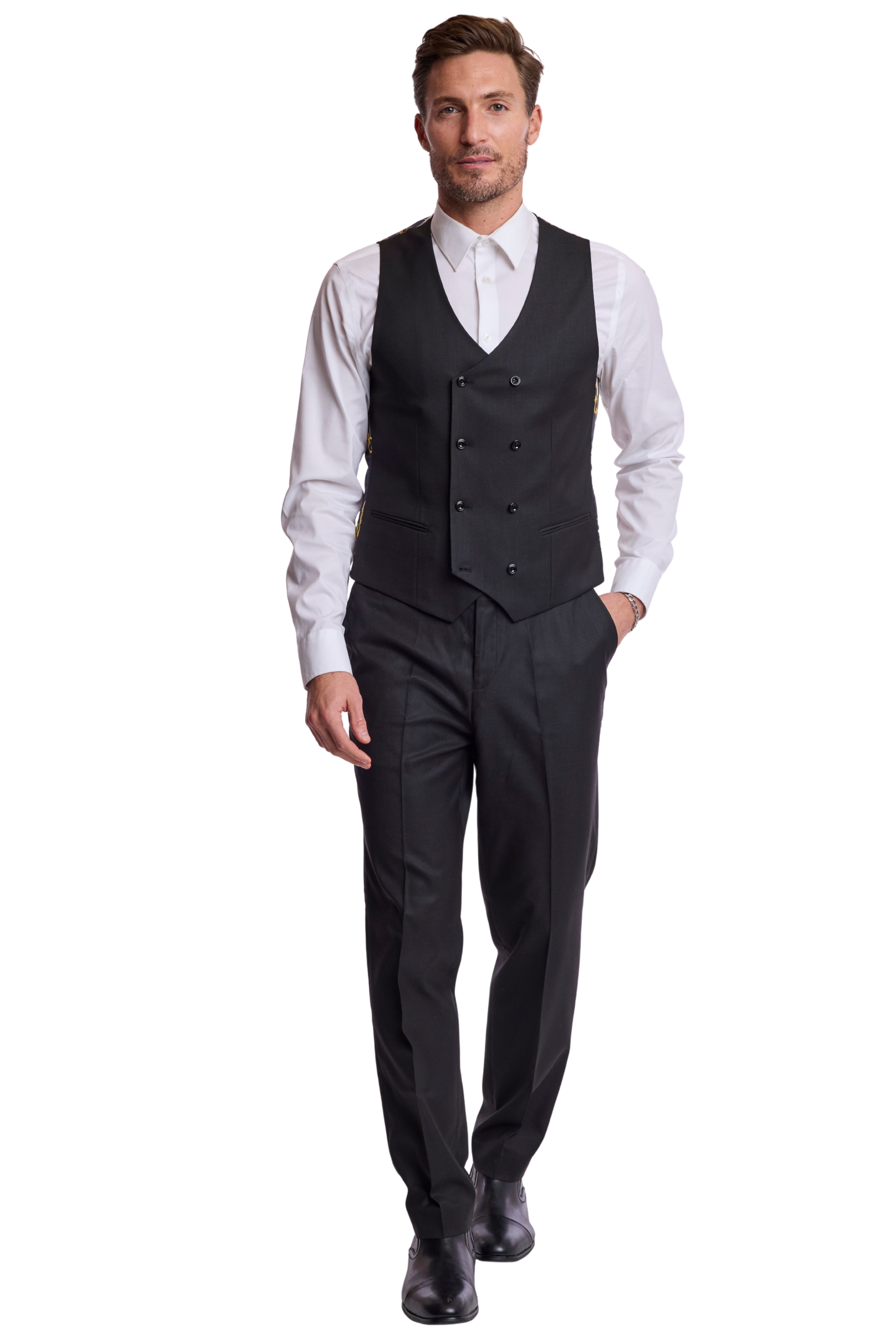 Modern Fit - Eaton 5 Button Vest - Charcoal Shark