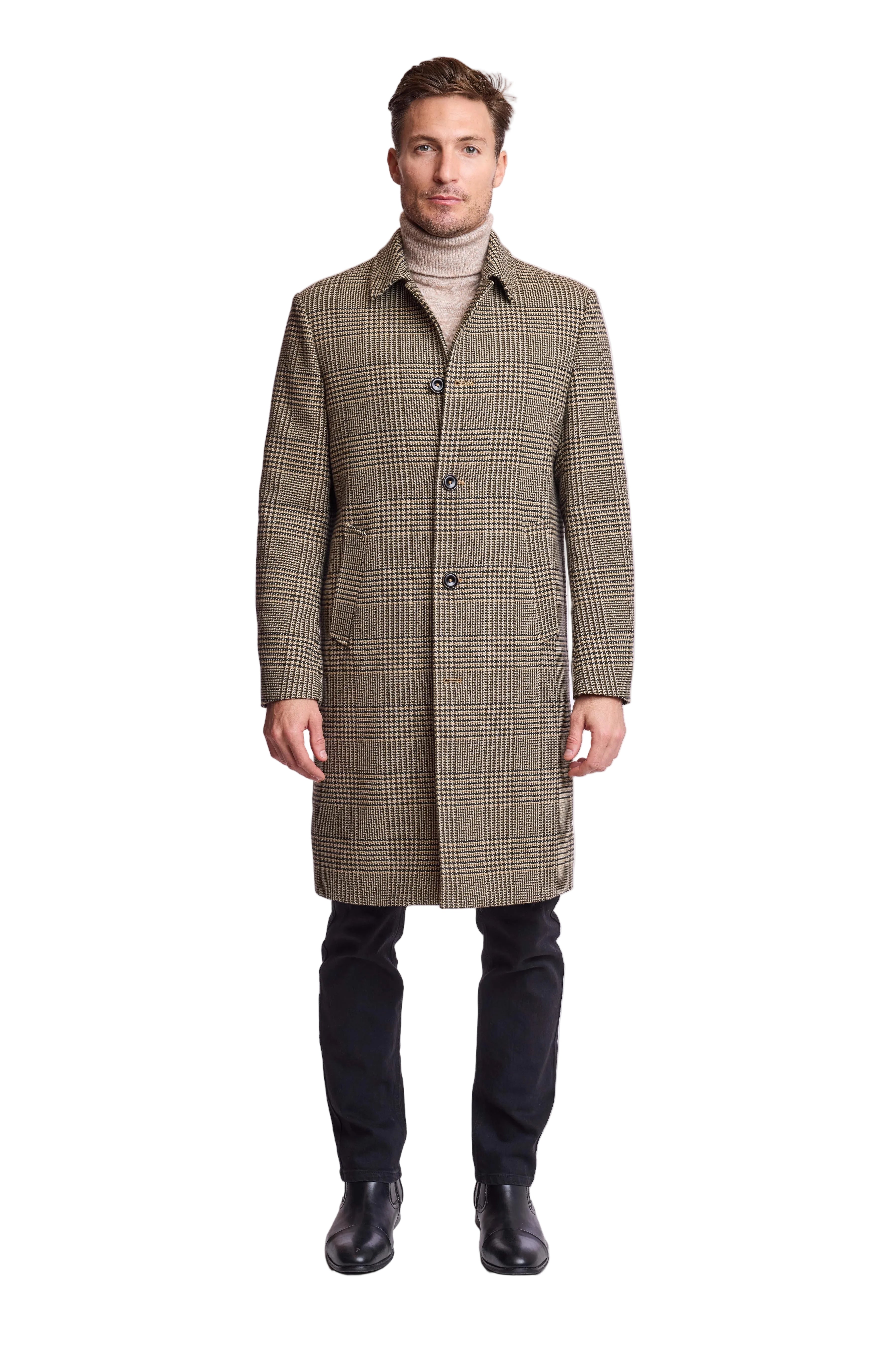 Slash Pocket Overcoat - slim - Blk Tan Olive Hounds