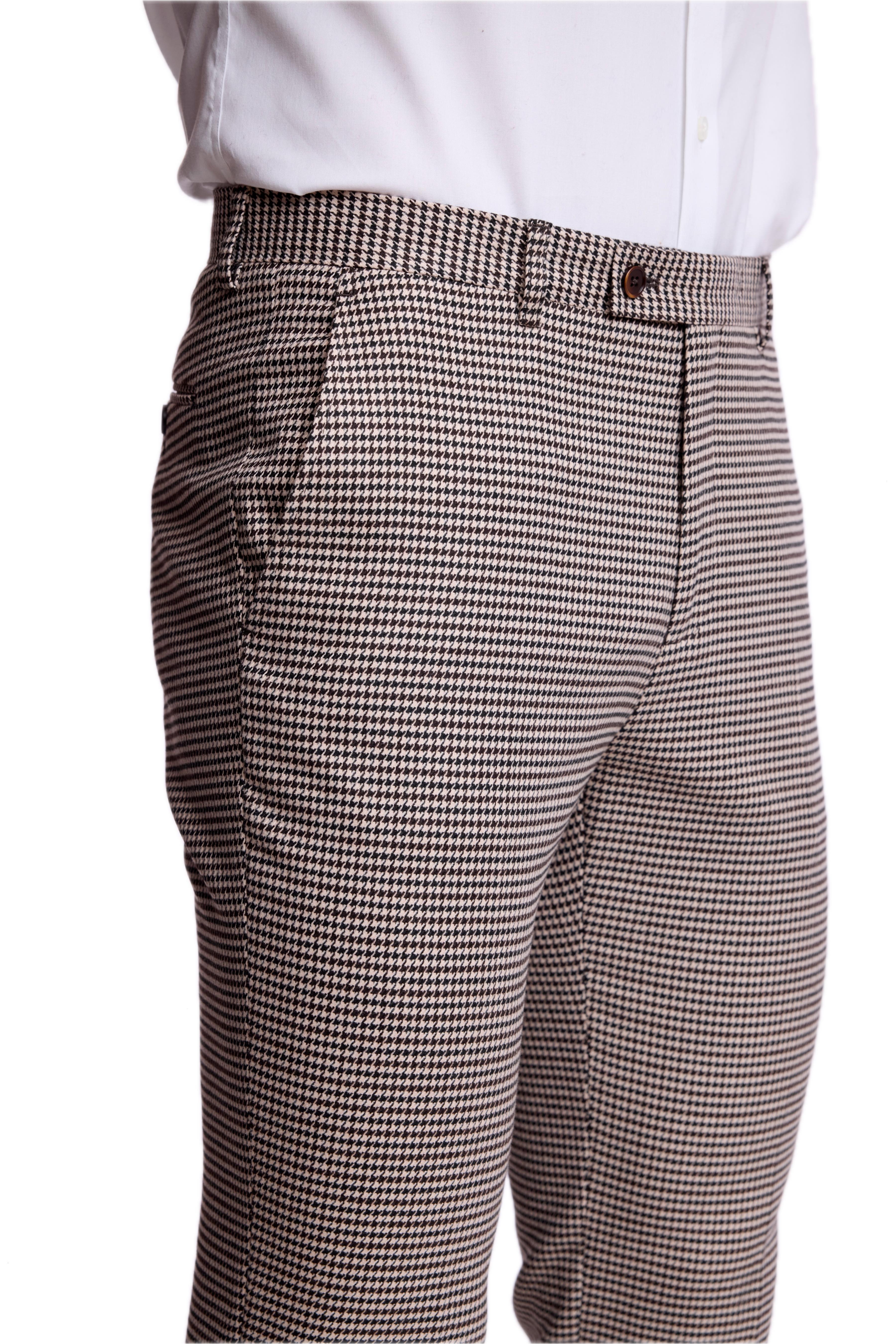 Downing Pants - slim - DK Choc Beige Houndstooth