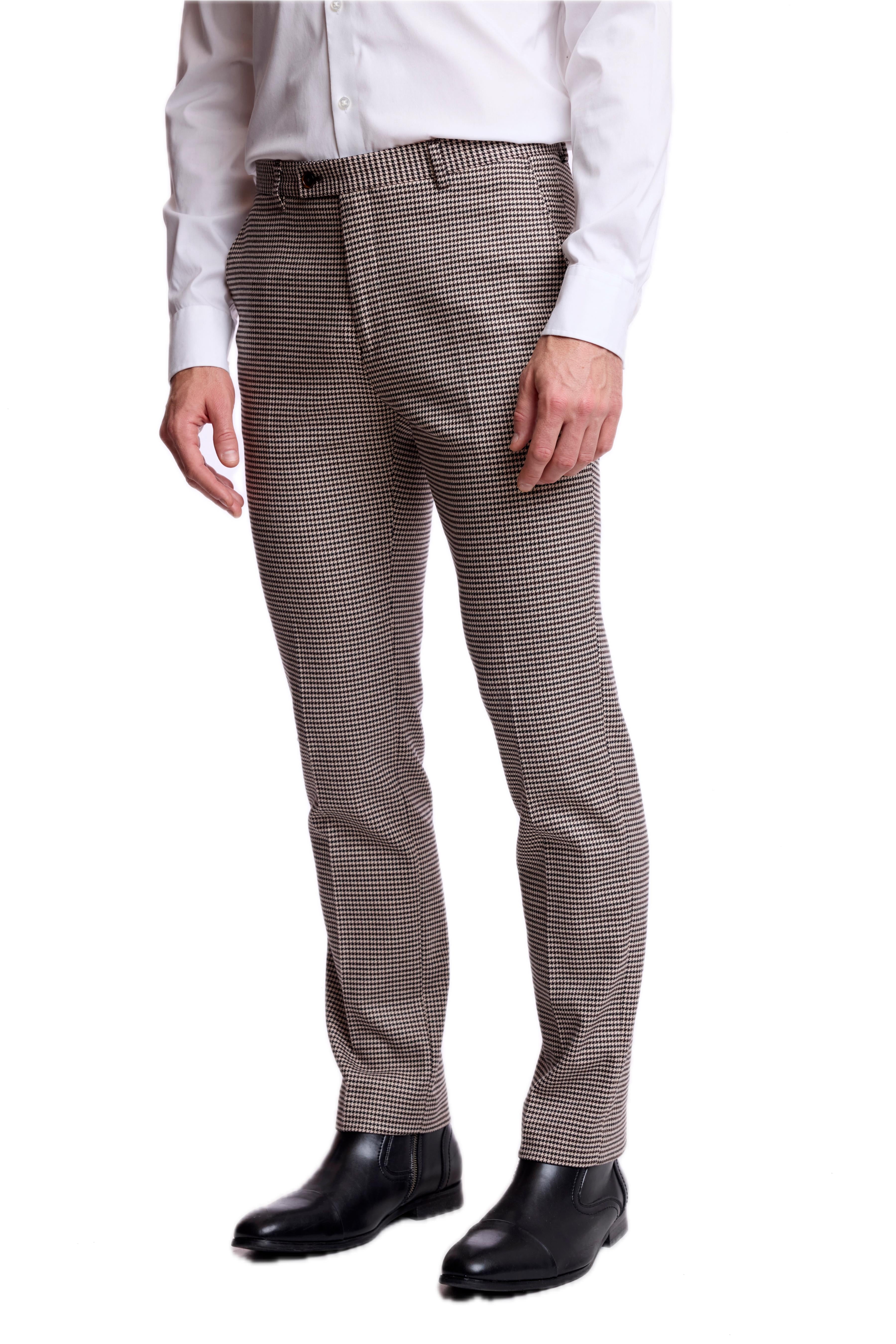 Downing Pants - slim - DK Choc Beige Houndstooth