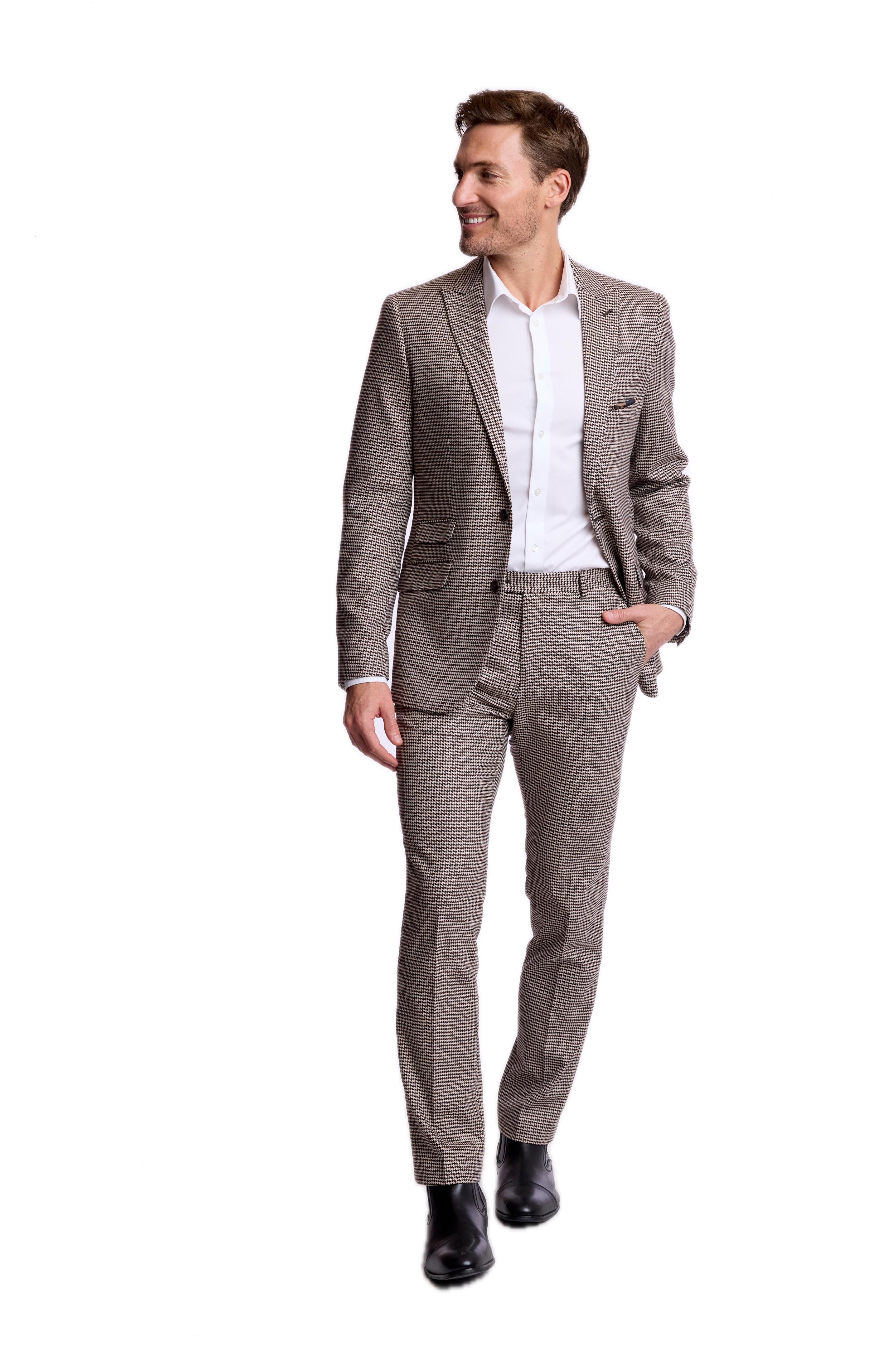 Downing Pants - slim - DK Choc Beige Houndstooth