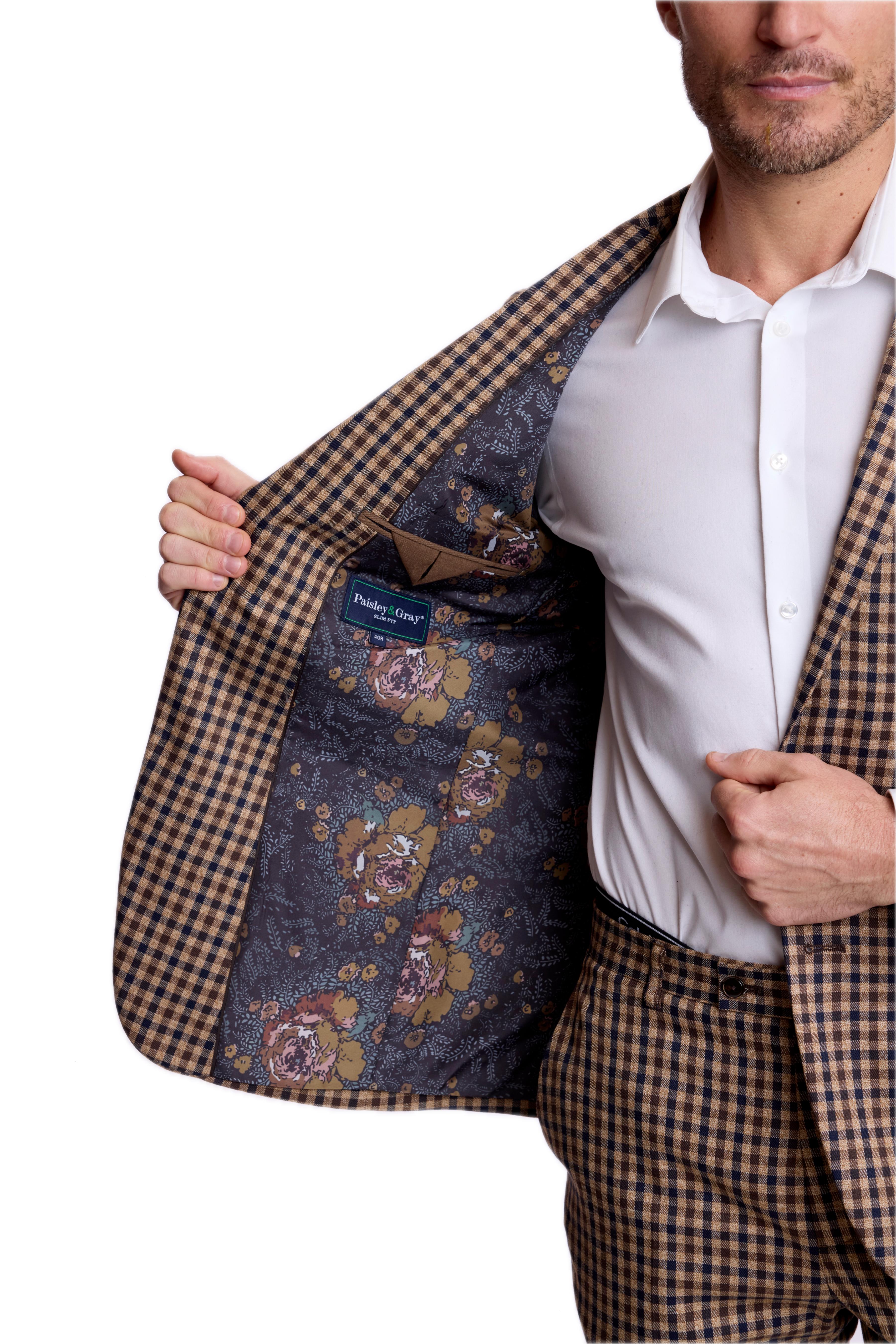 Dover Notch Jacket - slim - Brown Navy Tan Gingham