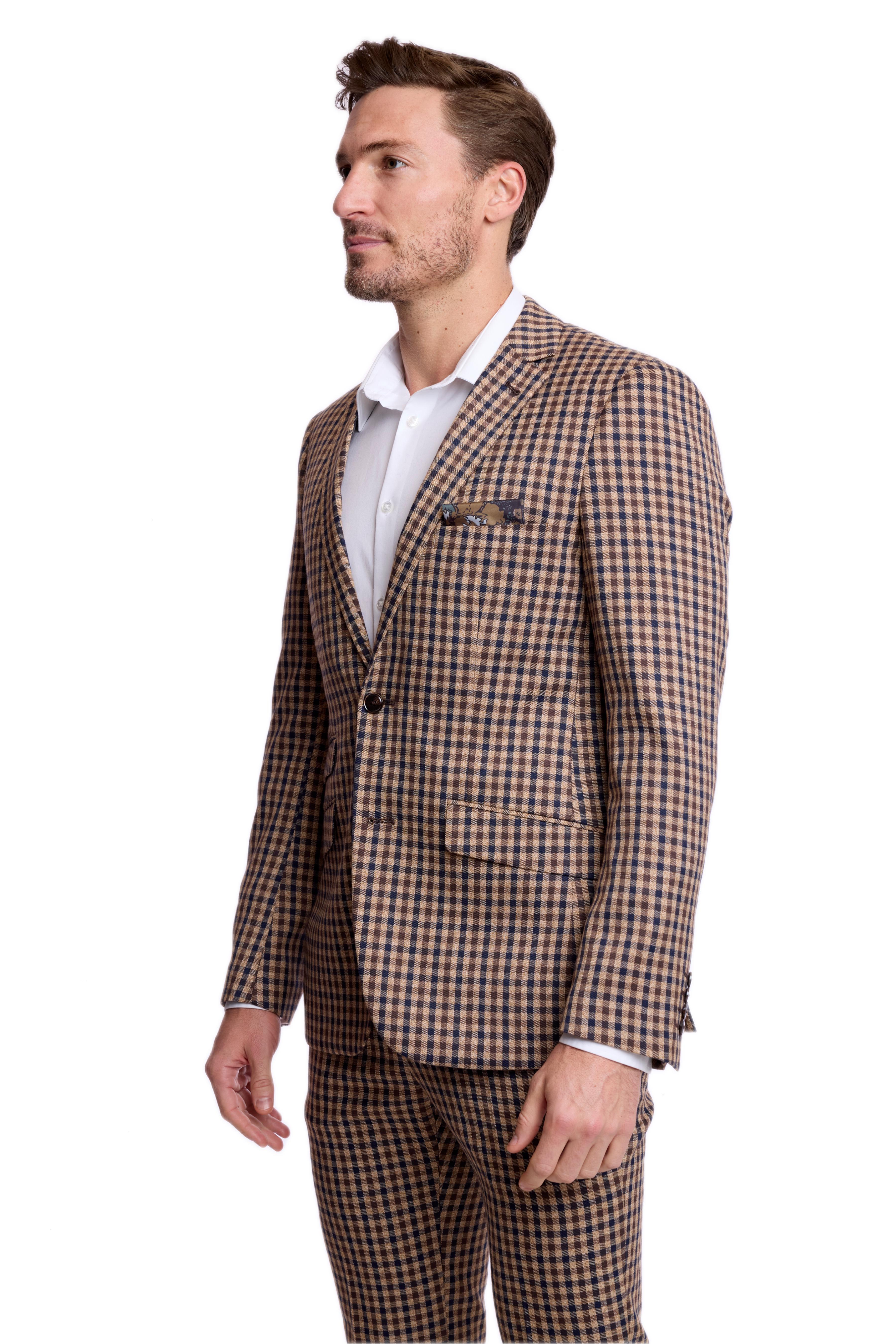 Dover Notch Jacket - slim - Brown Navy Tan Gingham