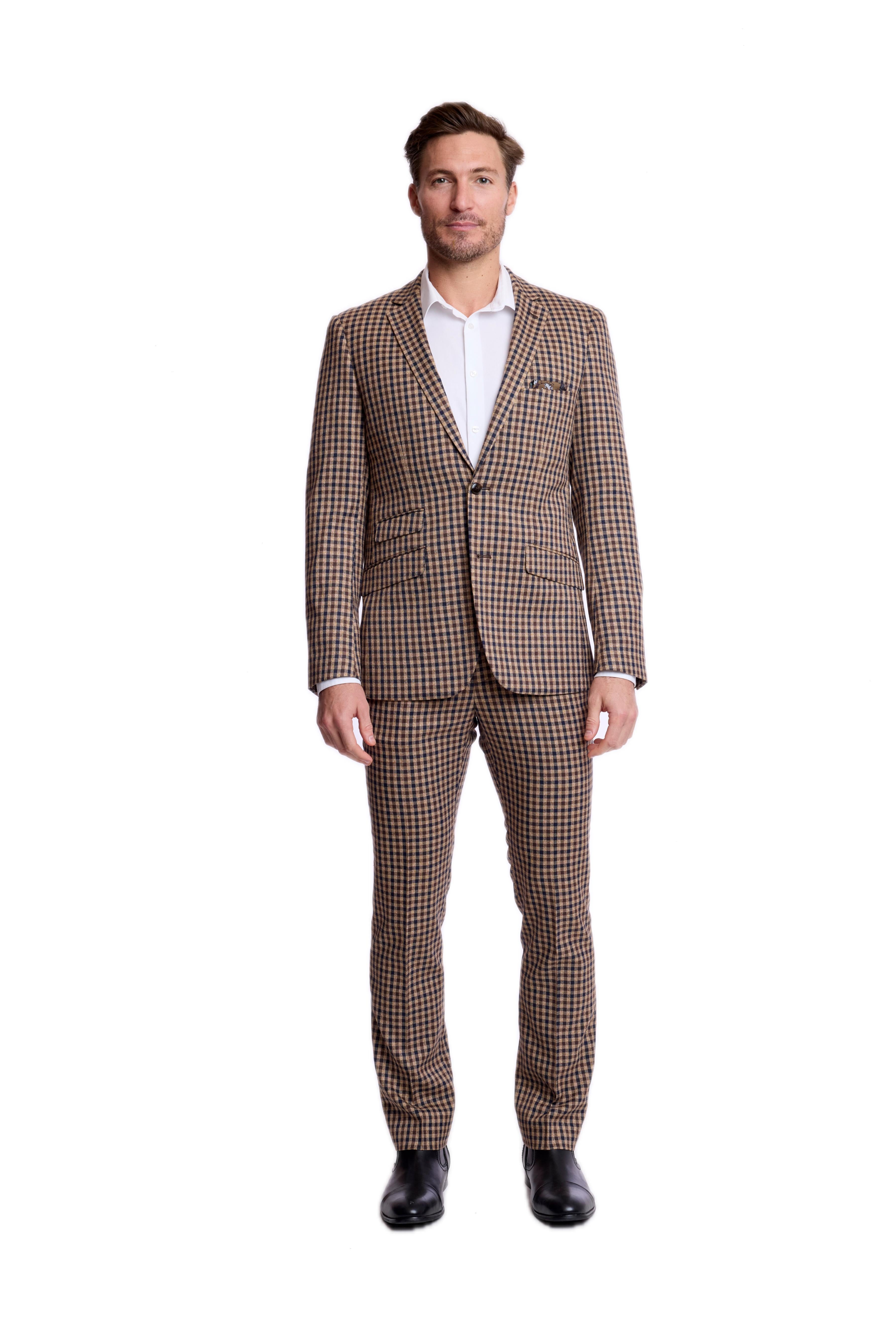 Dover Notch Jacket - slim - Brown Navy Tan Gingham