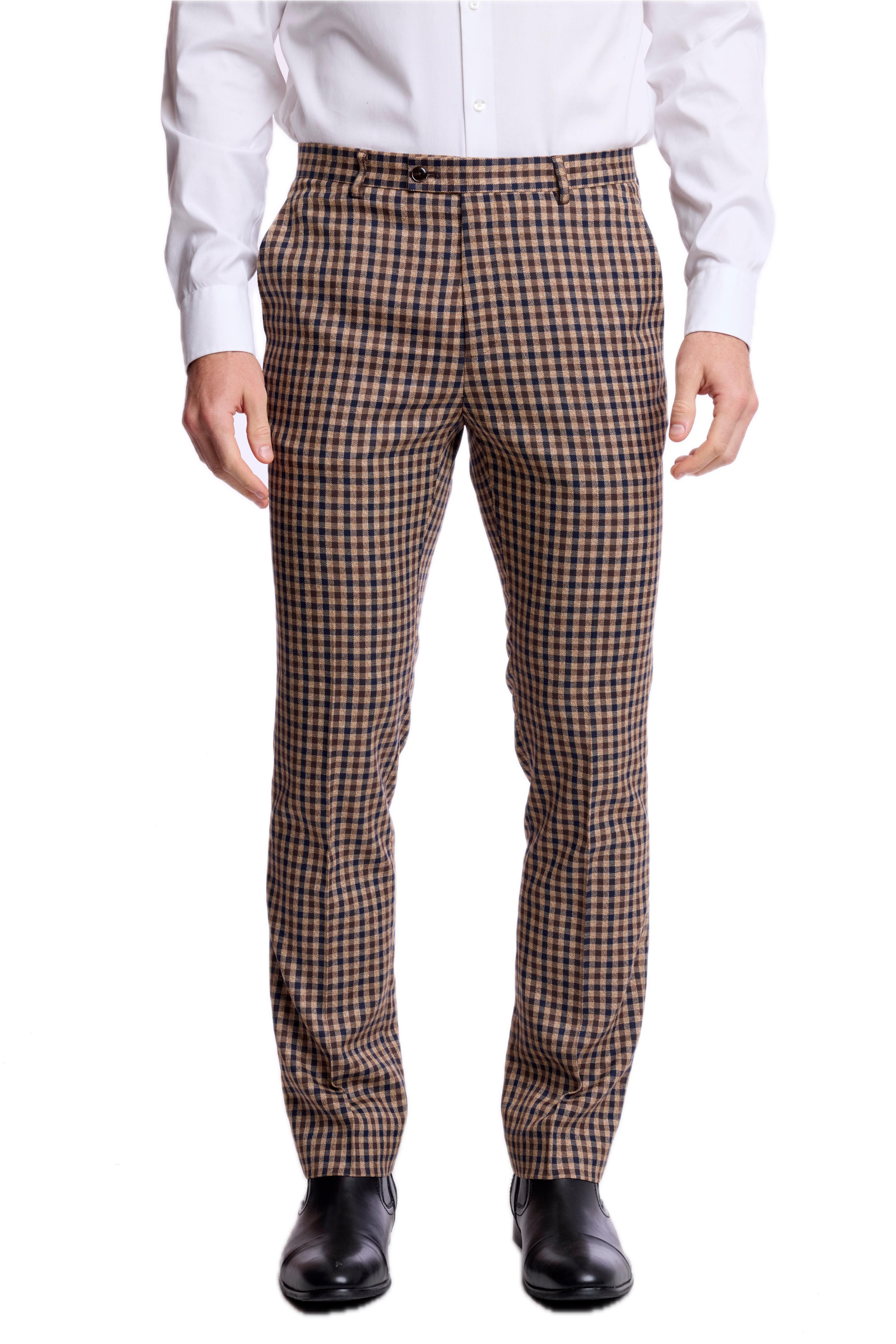 Downing Pants - slim - Brown Navy Tan Gingham