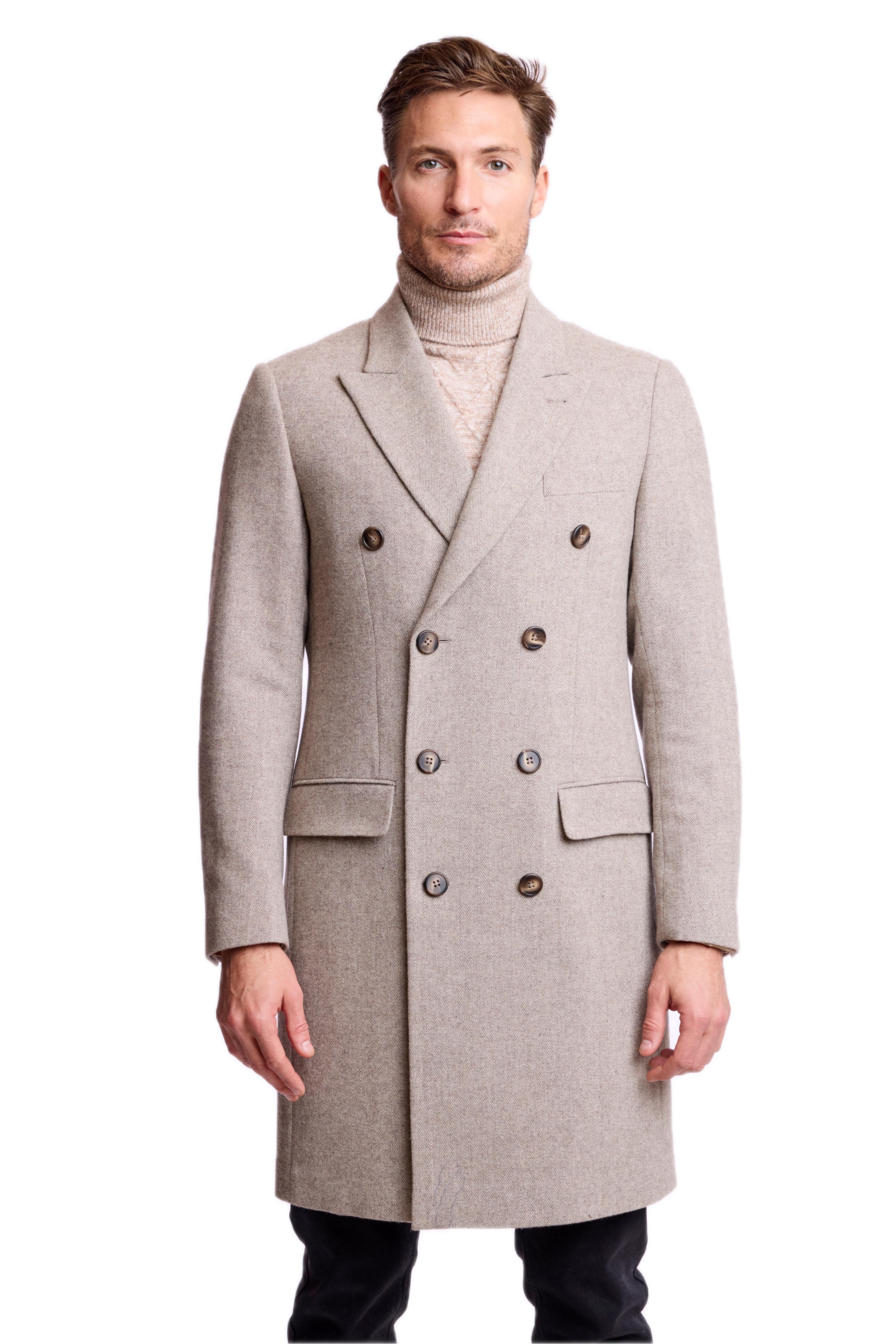 Peak DB Overcoat - slim - Tan Herringbone