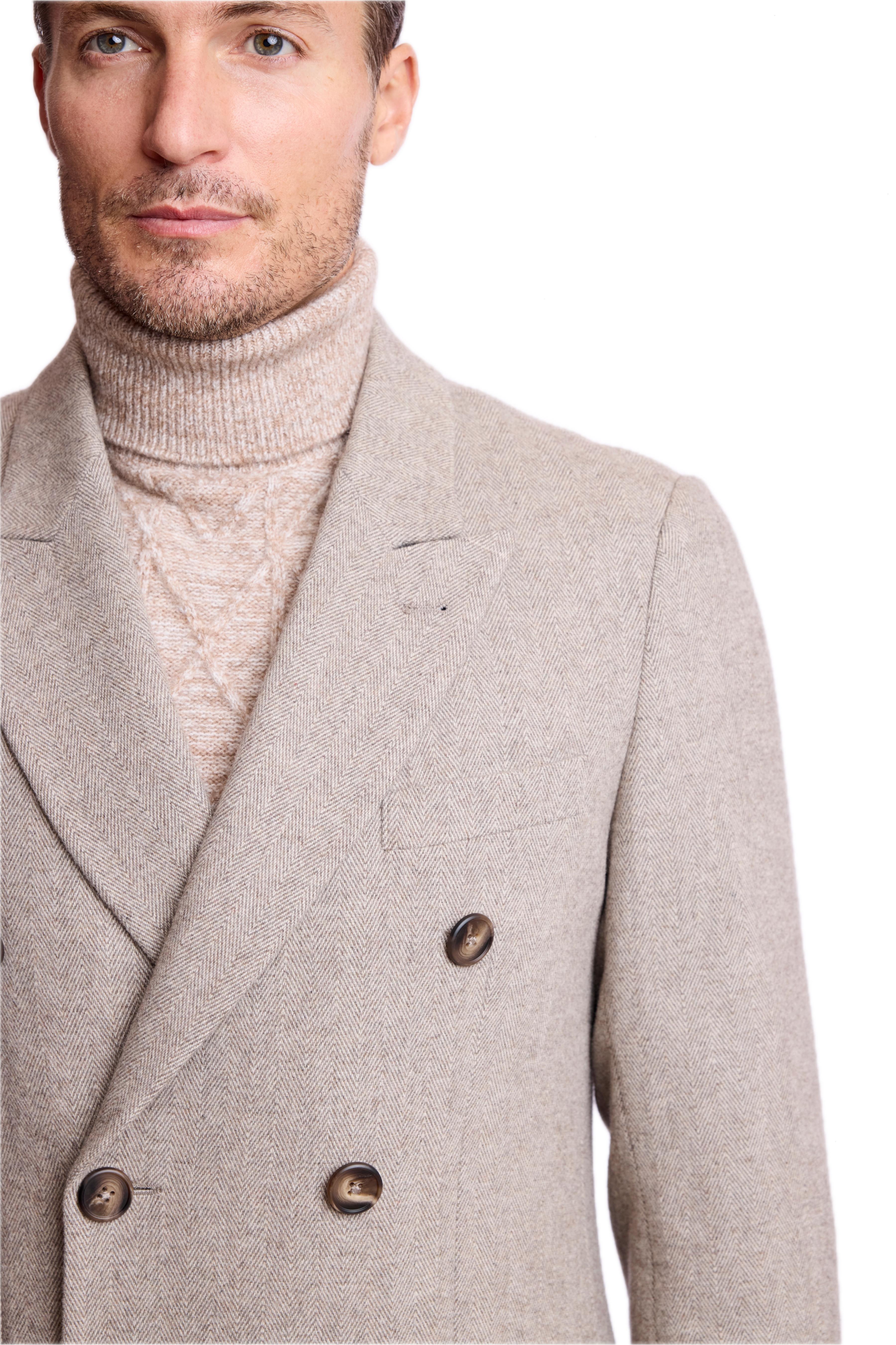 Peak DB Overcoat - slim - Tan Herringbone