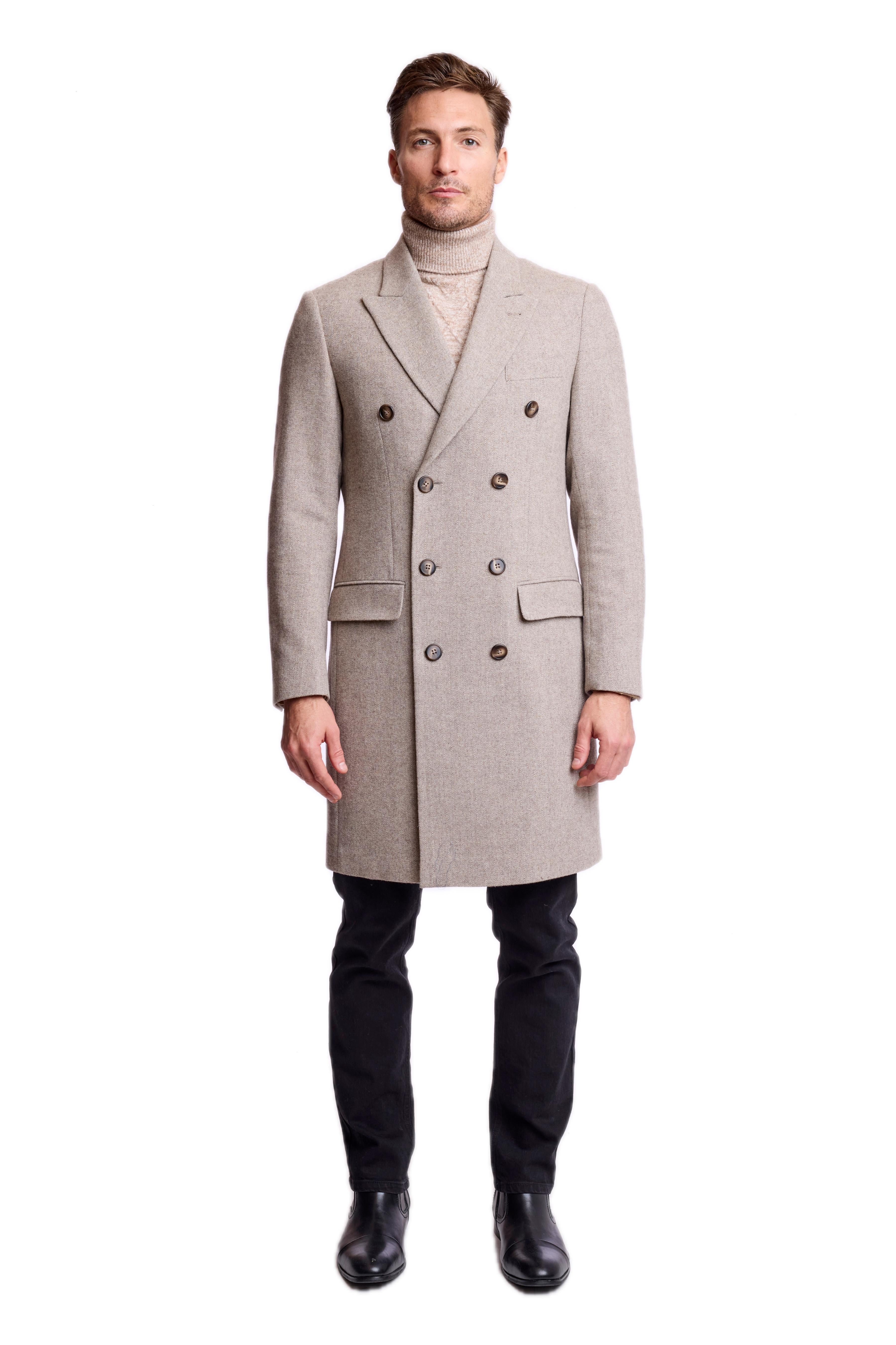 Peak DB Overcoat - slim - Tan Herringbone
