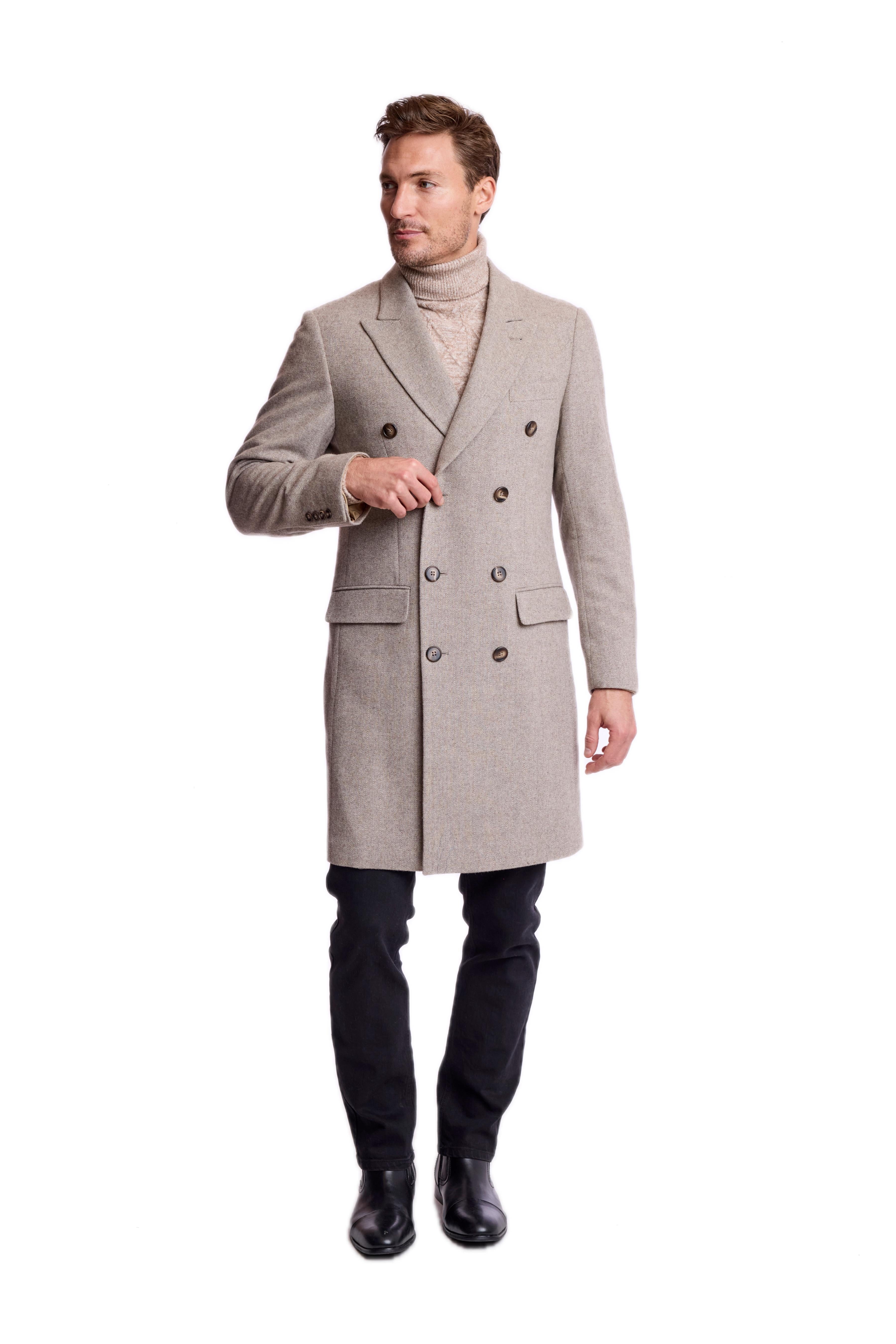 Peak DB Overcoat - slim - Tan Herringbone