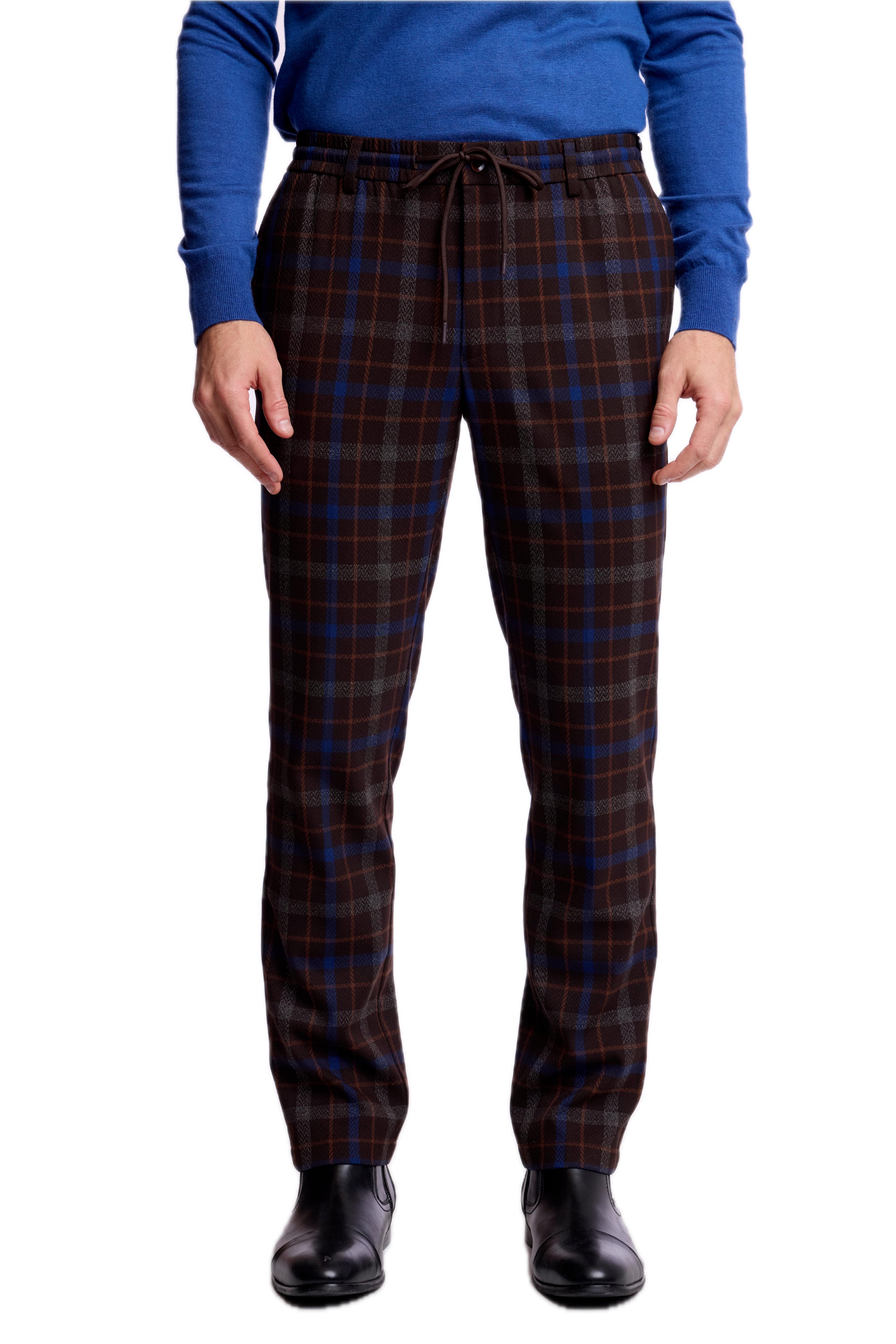 Chester Drawstring Pants - Choc Royal Rust Check