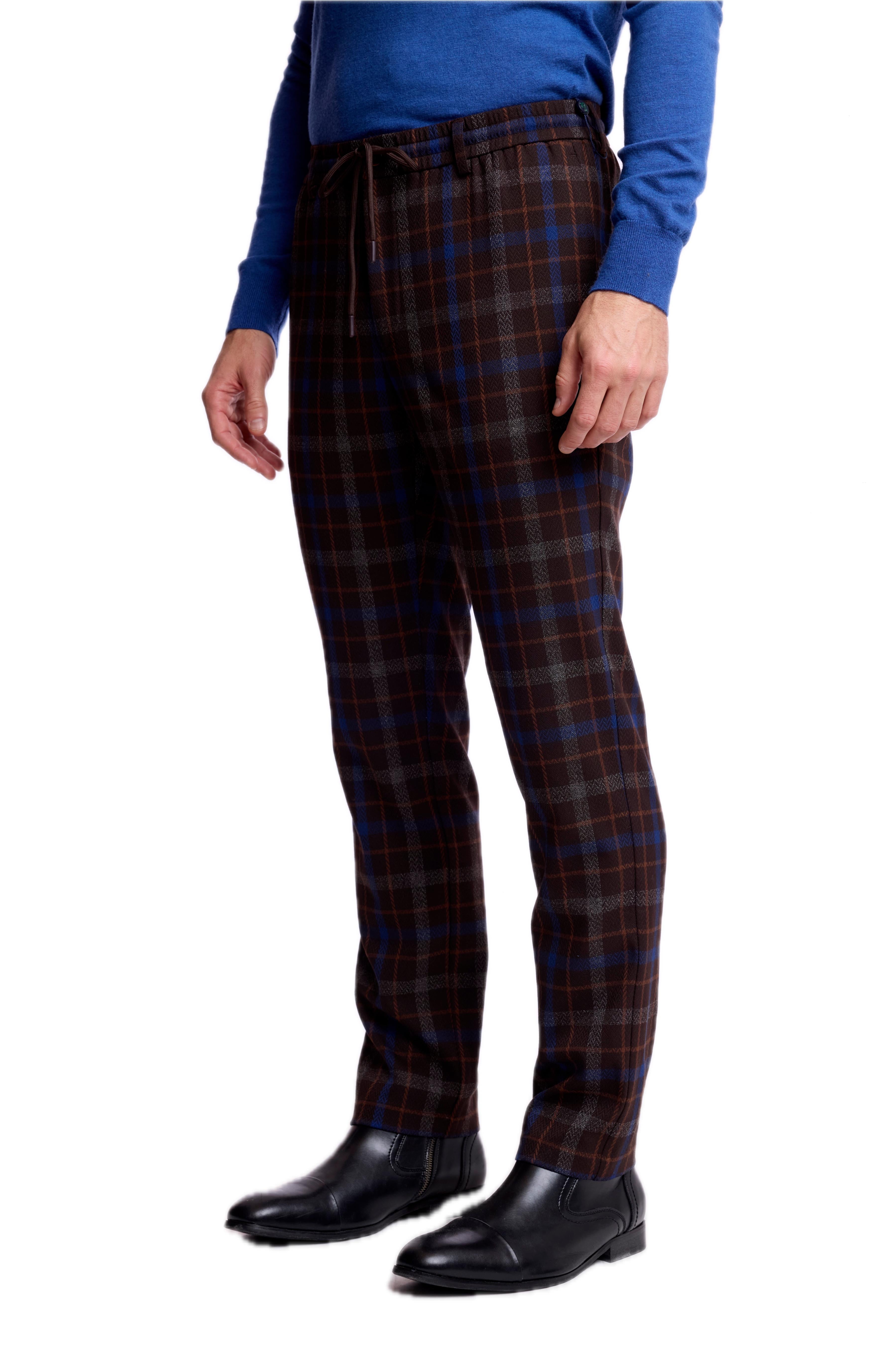 Chester Drawstring Pants - Choc Royal Rust Check