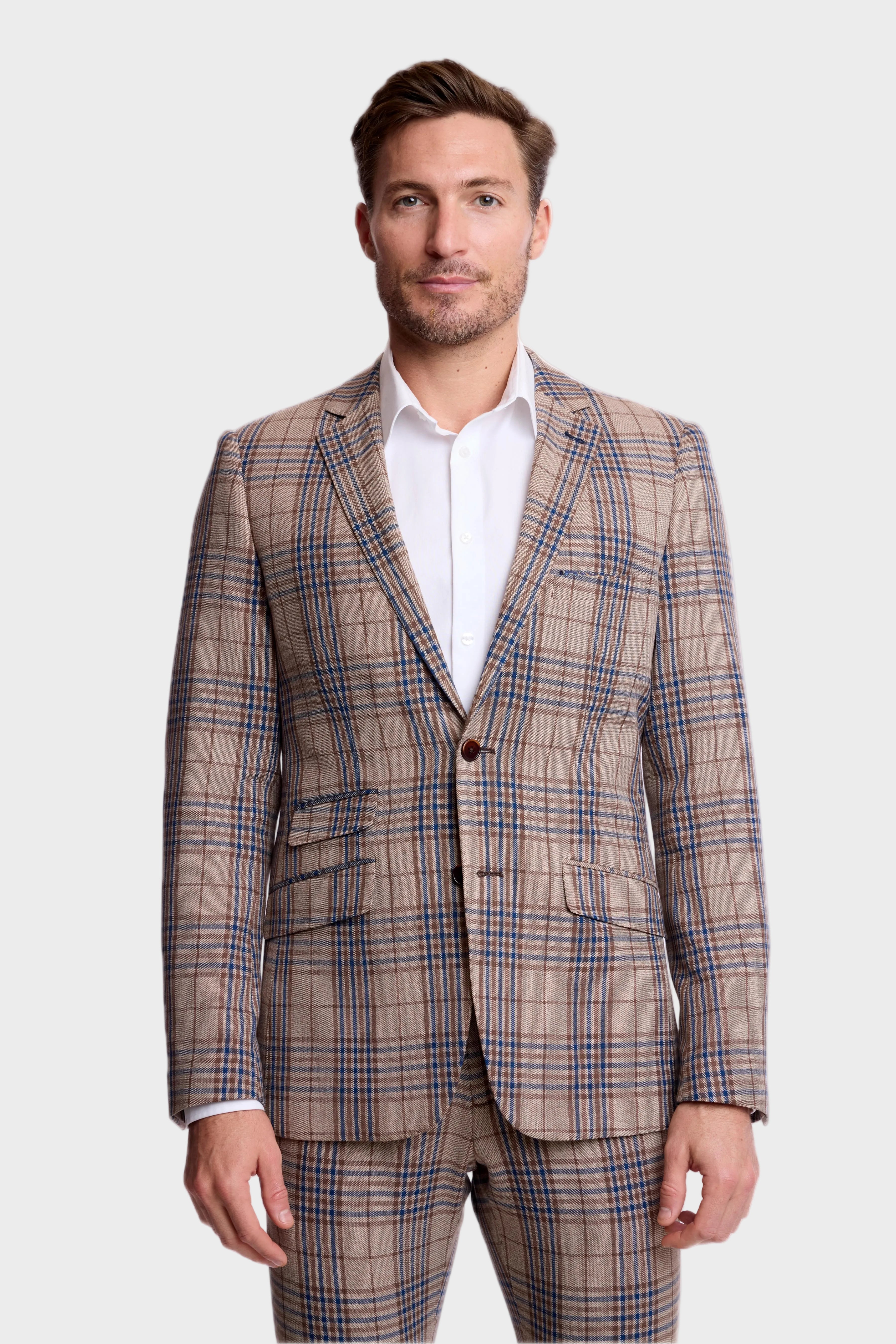 Dover Notch Jacket - slim - Tan Navy Brown Check