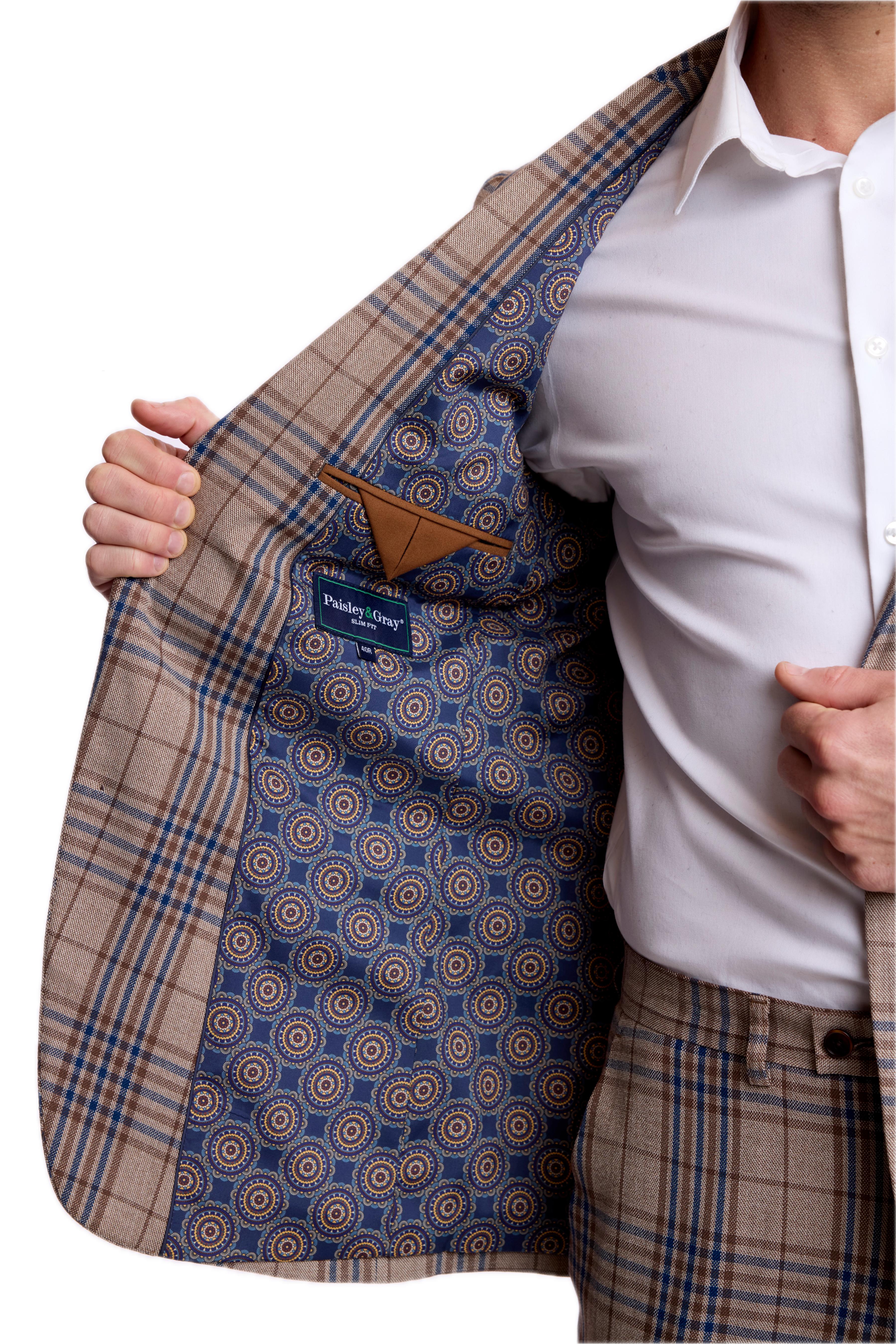 Dover Notch Jacket - slim - Tan Navy Brown Check
