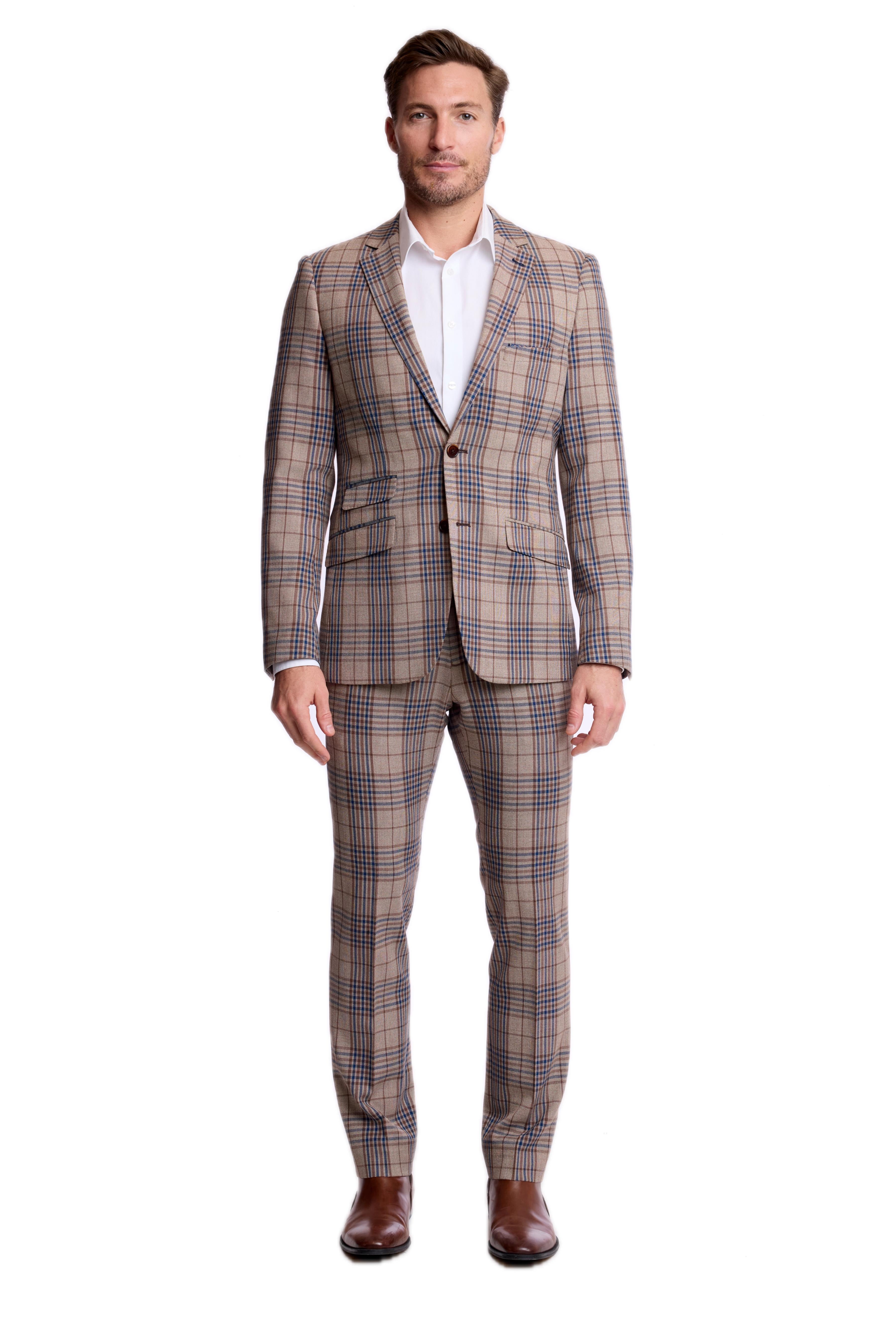 Dover Notch Jacket - slim - Tan Navy Brown Check