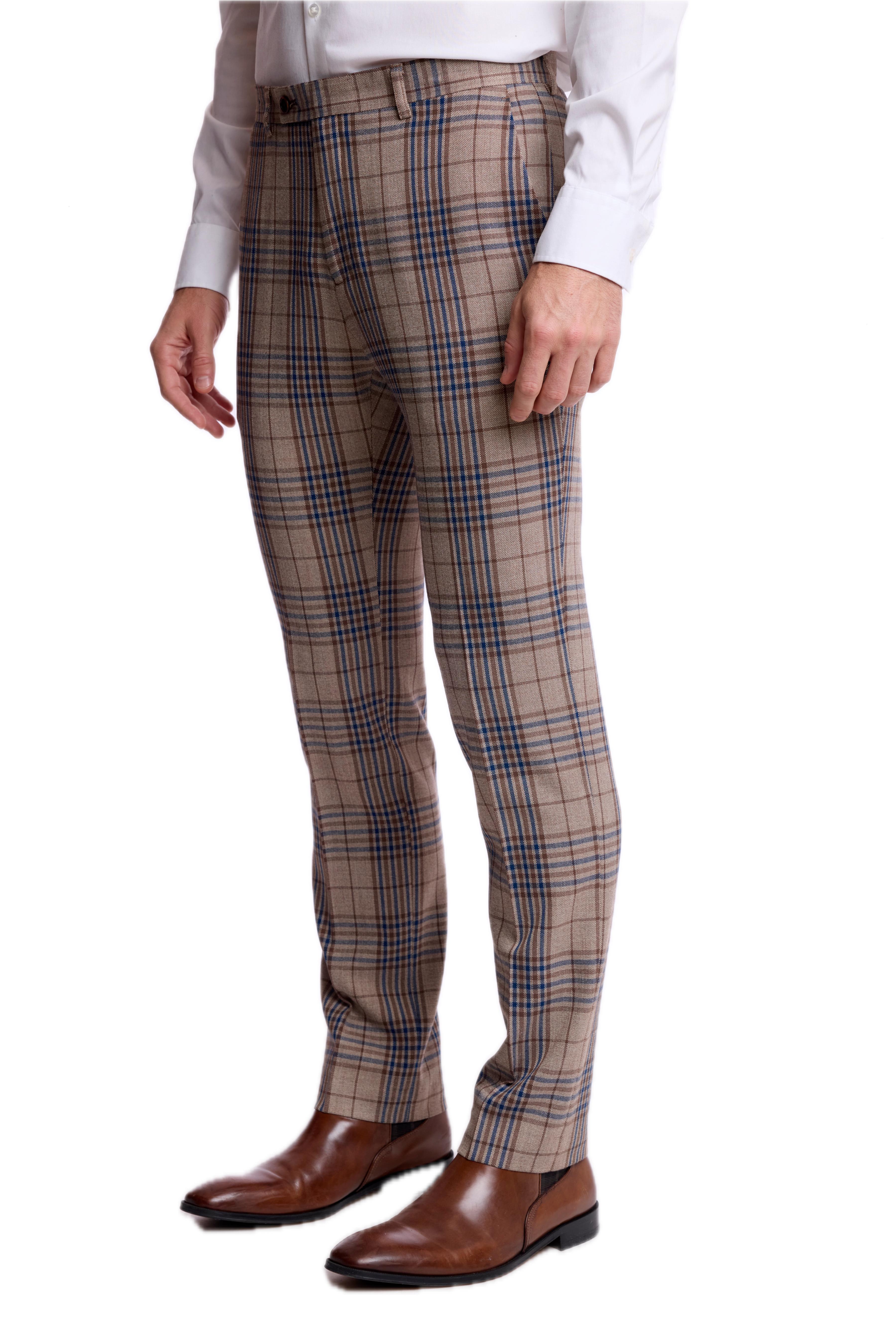 Downing Pants - slim - Tan Navy Brown Check