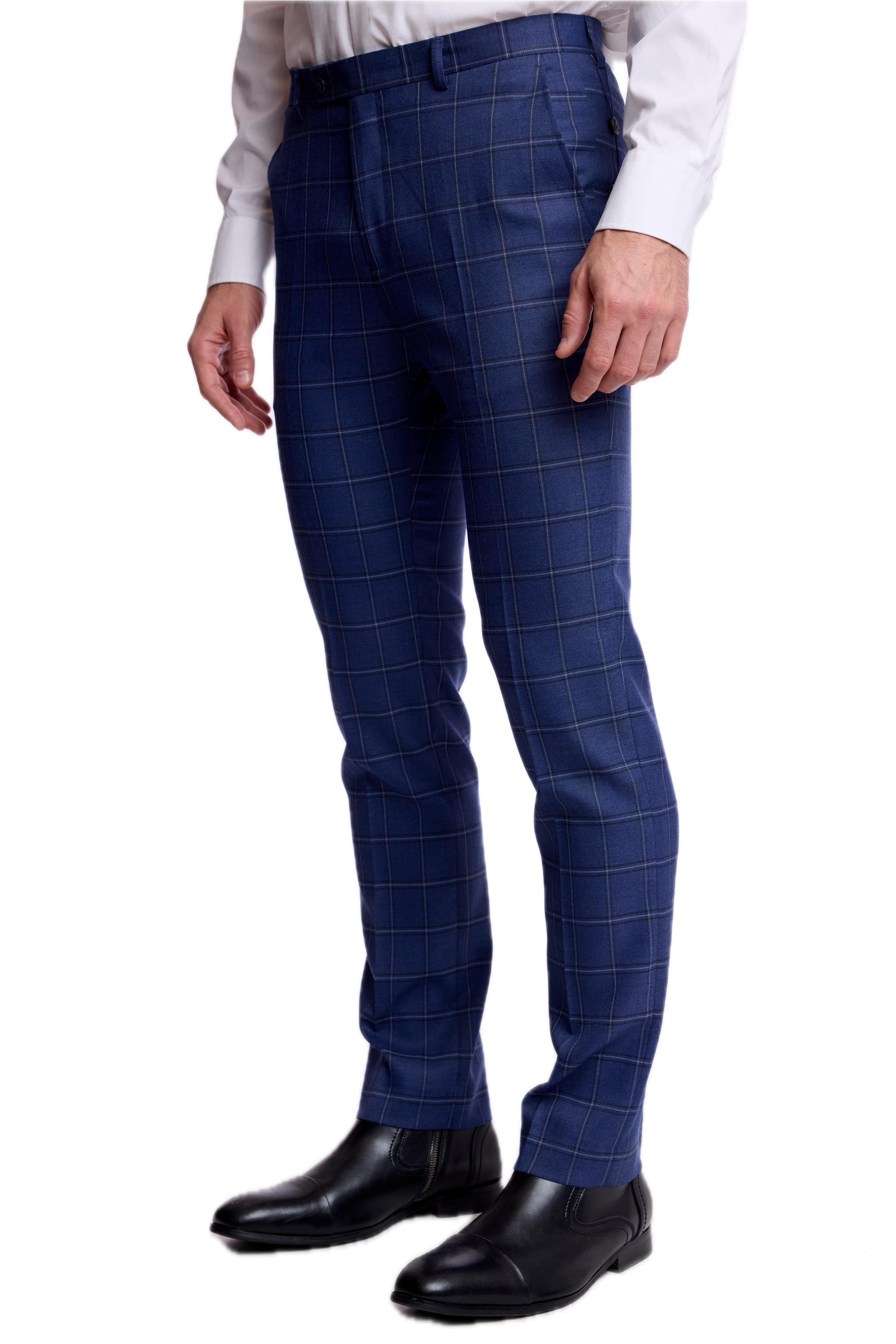 Downing Pants - slim - Dark Blue Windowpane