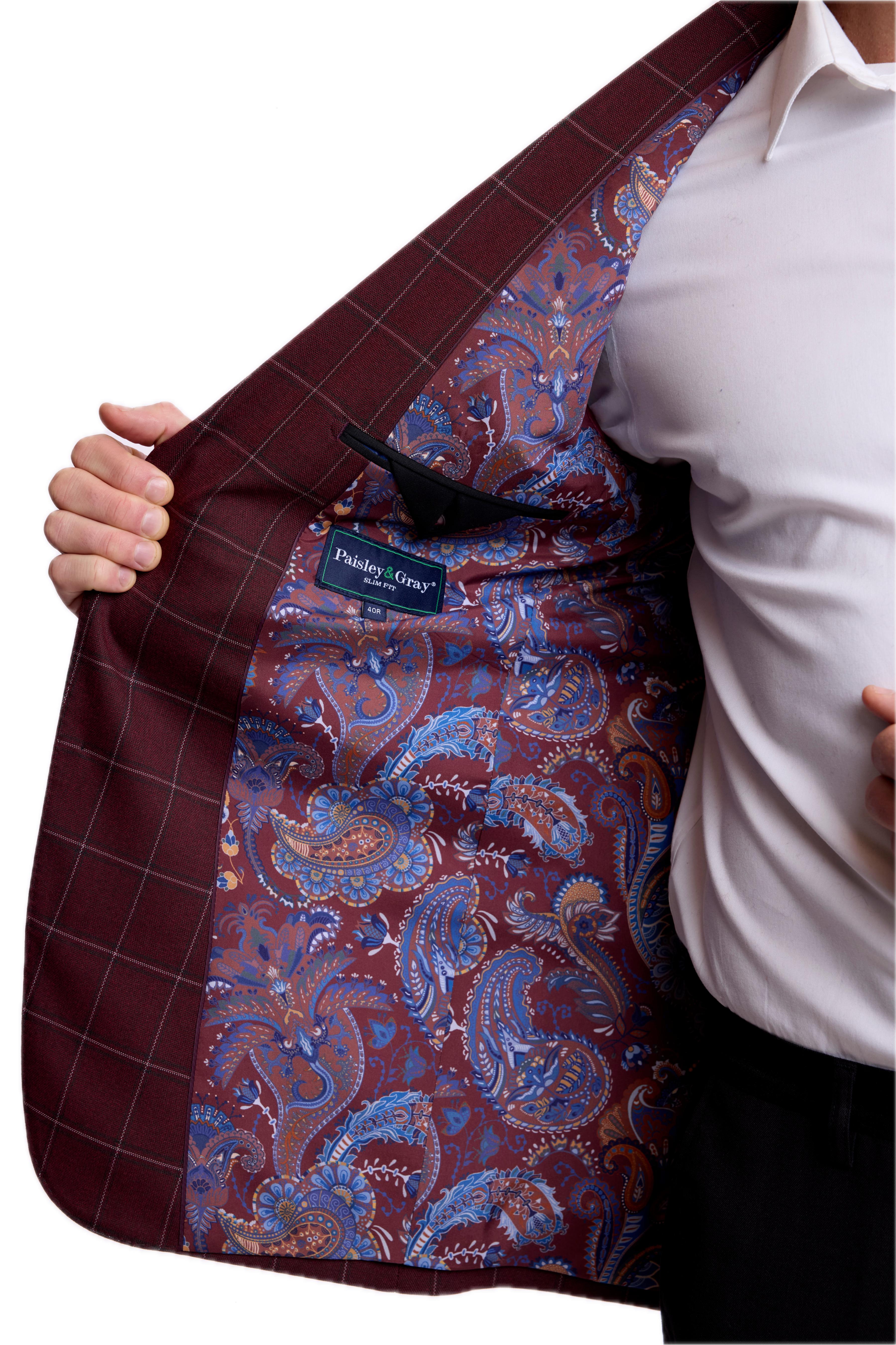 Ashton Peak Jacket - slim - Dark Burgundy Windowpane