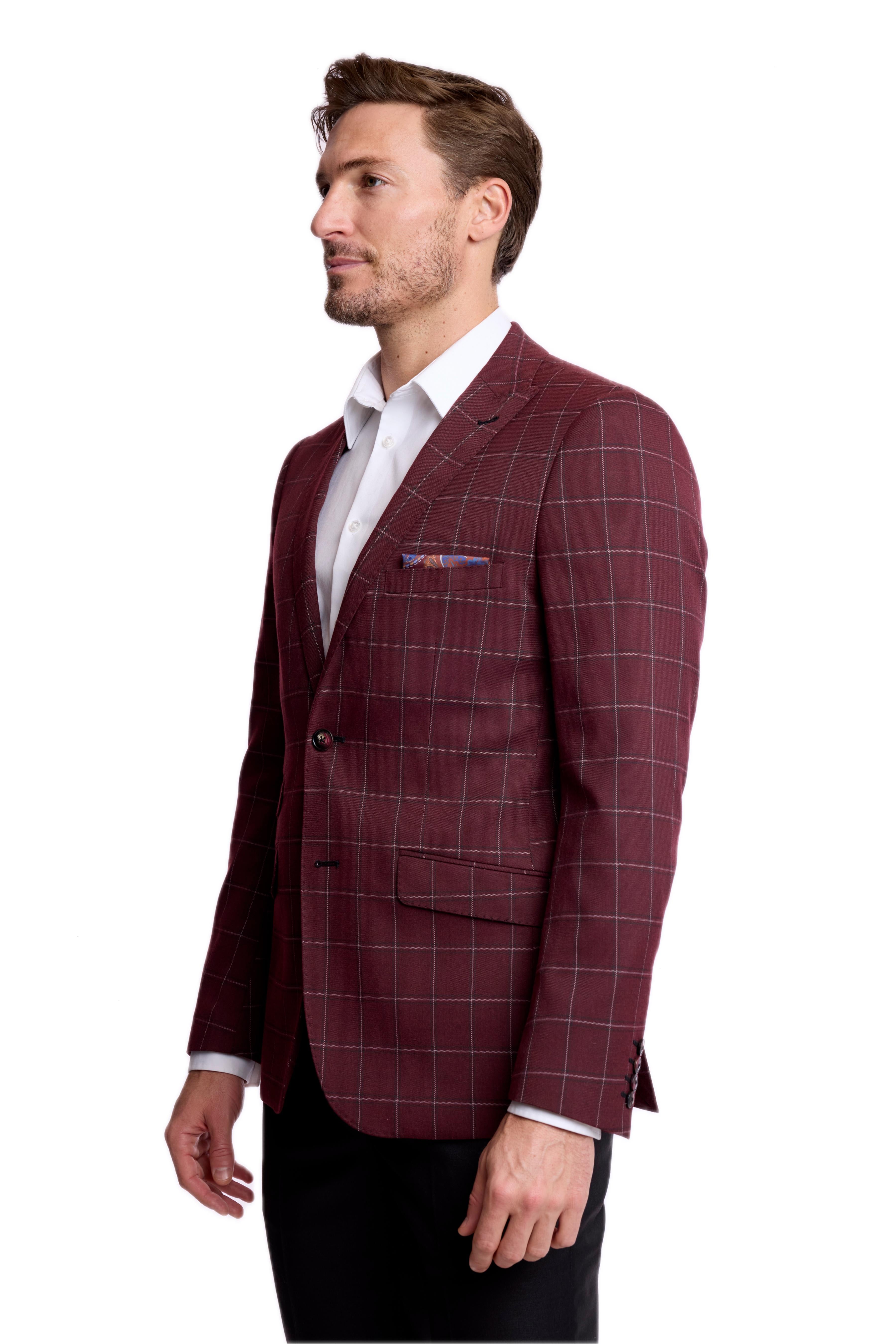 Ashton Peak Jacket - slim - Dark Burgundy Windowpane