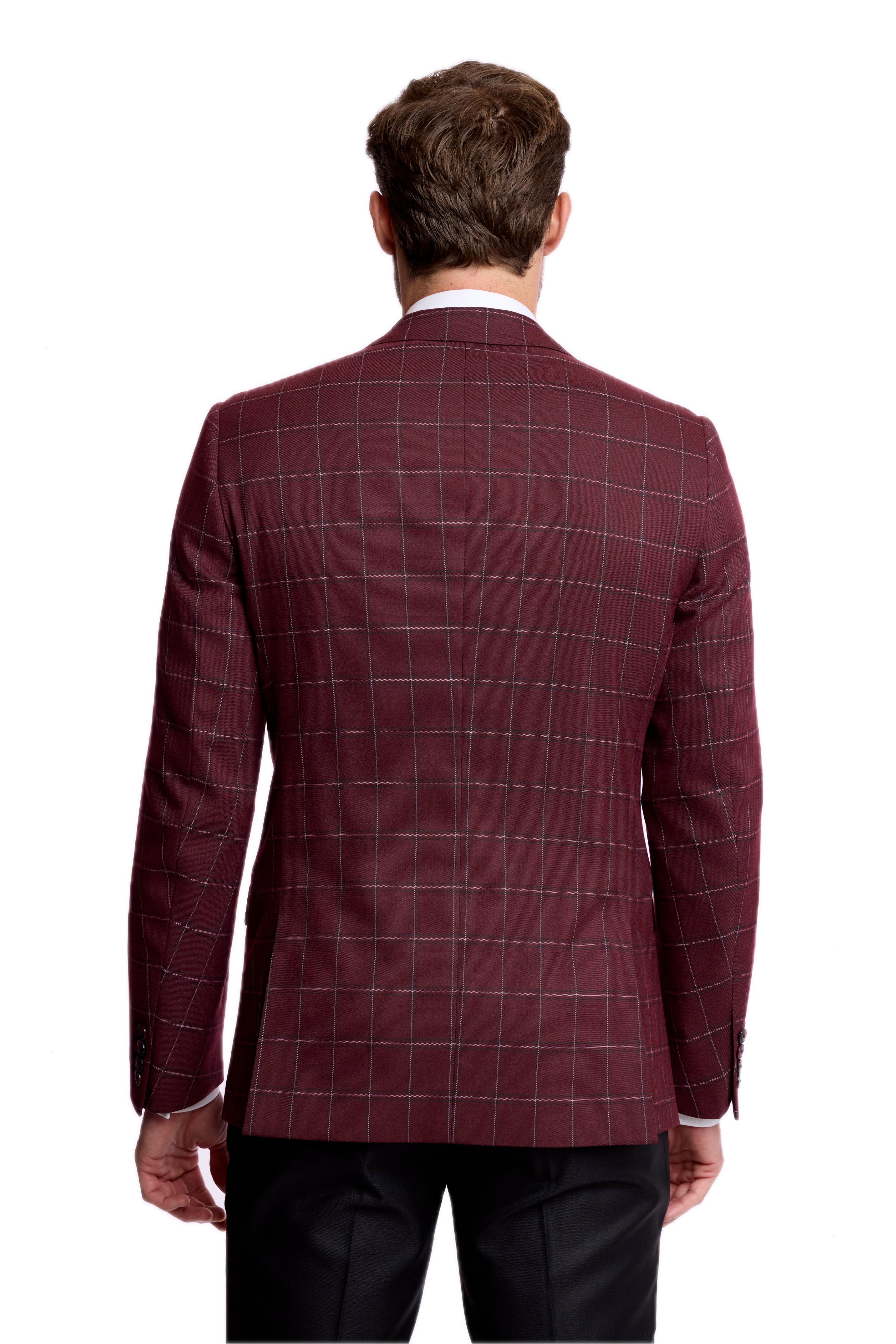 Ashton Peak Jacket - slim - Dark Burgundy Windowpane