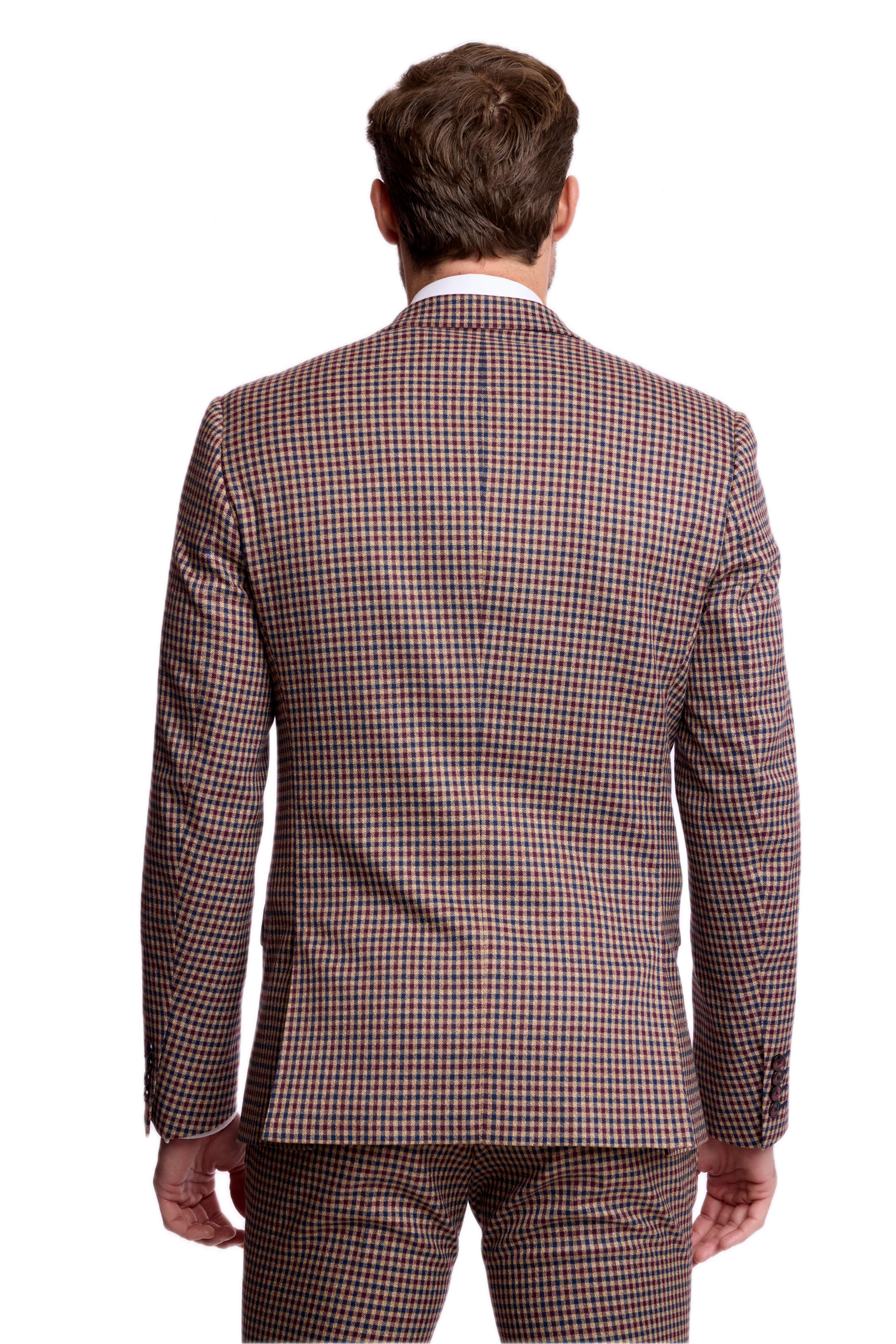 Dover Notch Jacket - slim - Burgundy Navy Tan Fall Gingham