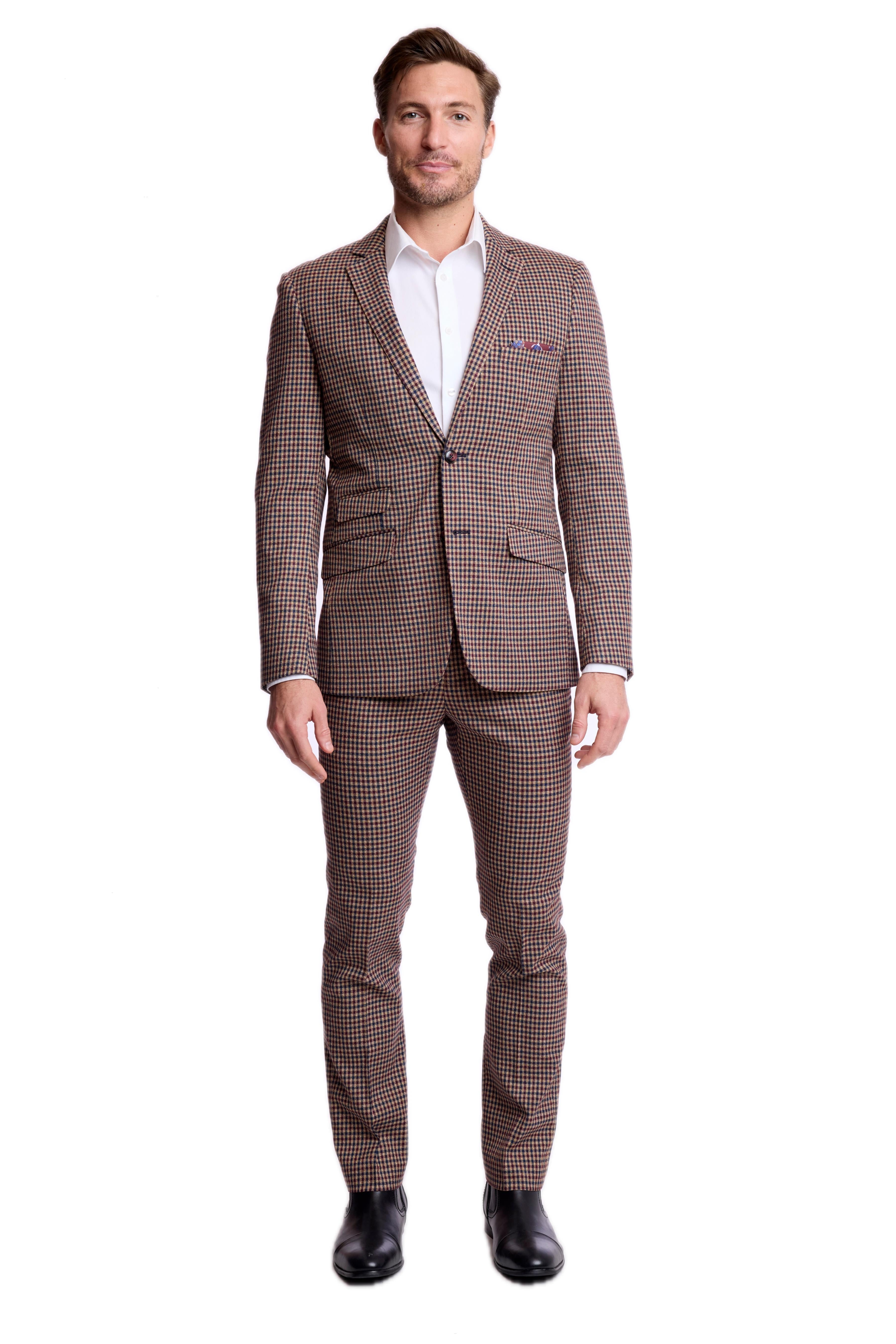 Dover Notch Jacket - slim - Burgundy Navy Tan Fall Gingham