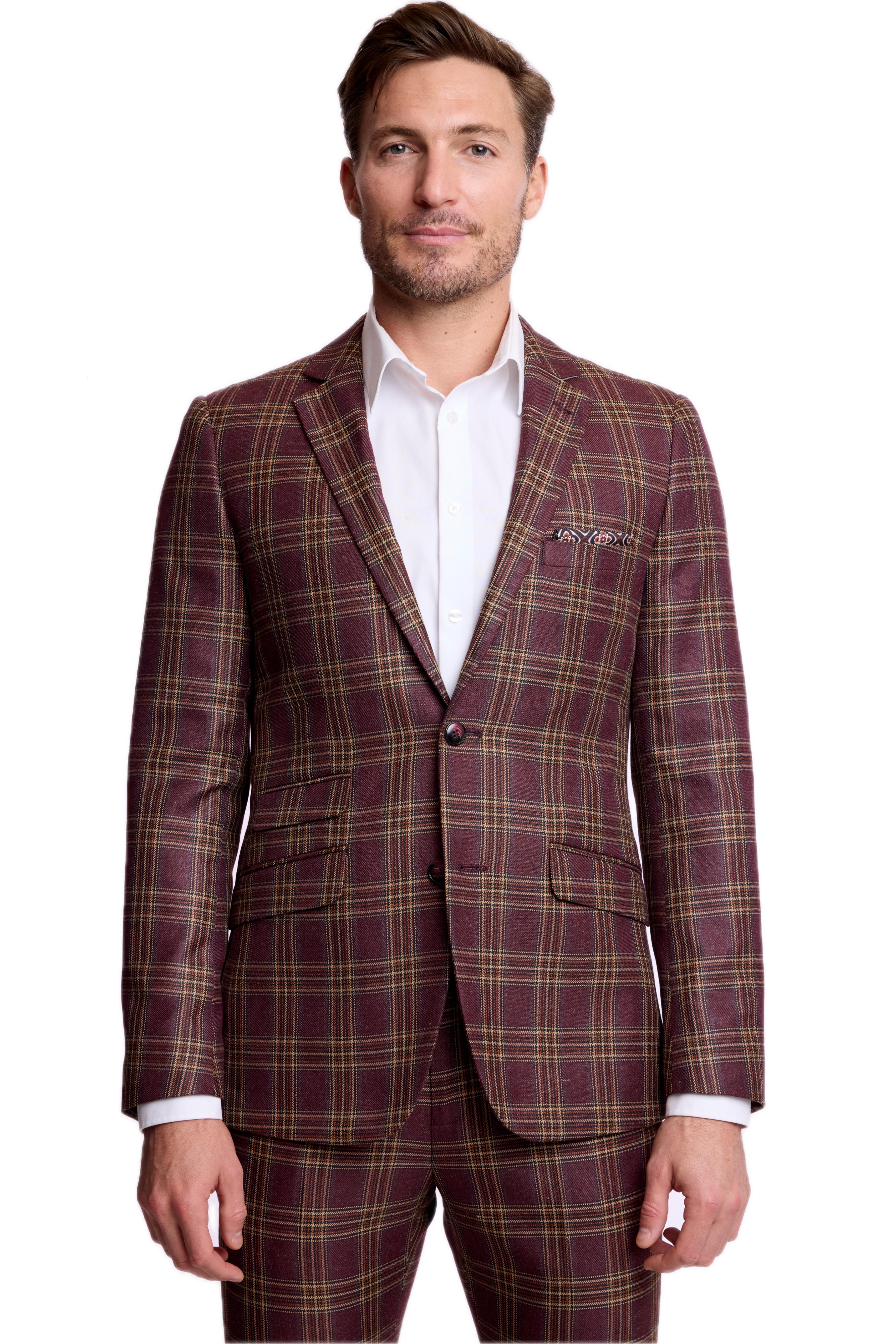 Dover Notch Jacket - slim - Burgundy Tan Check