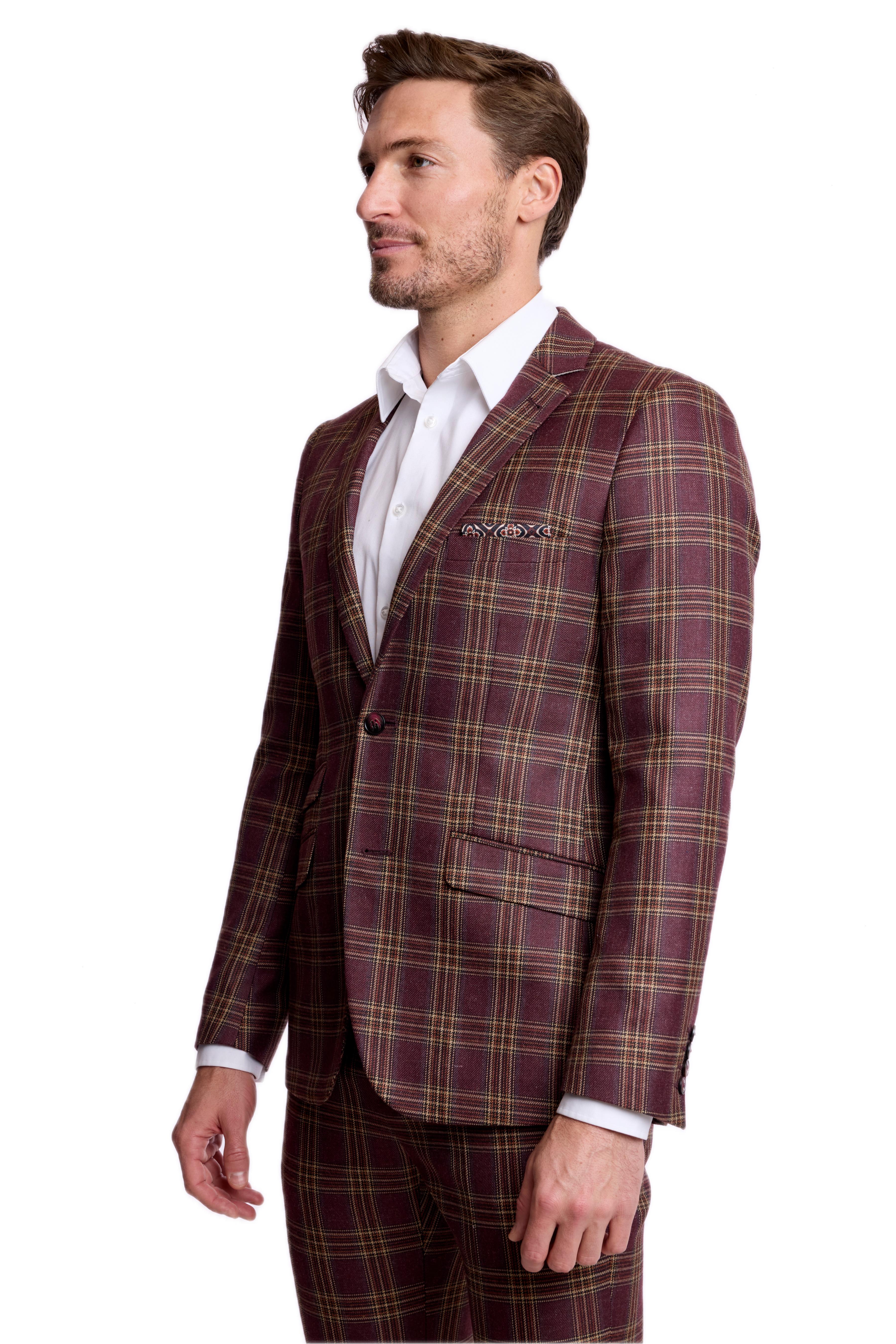 Dover Notch Jacket - slim - Burgundy Tan Check
