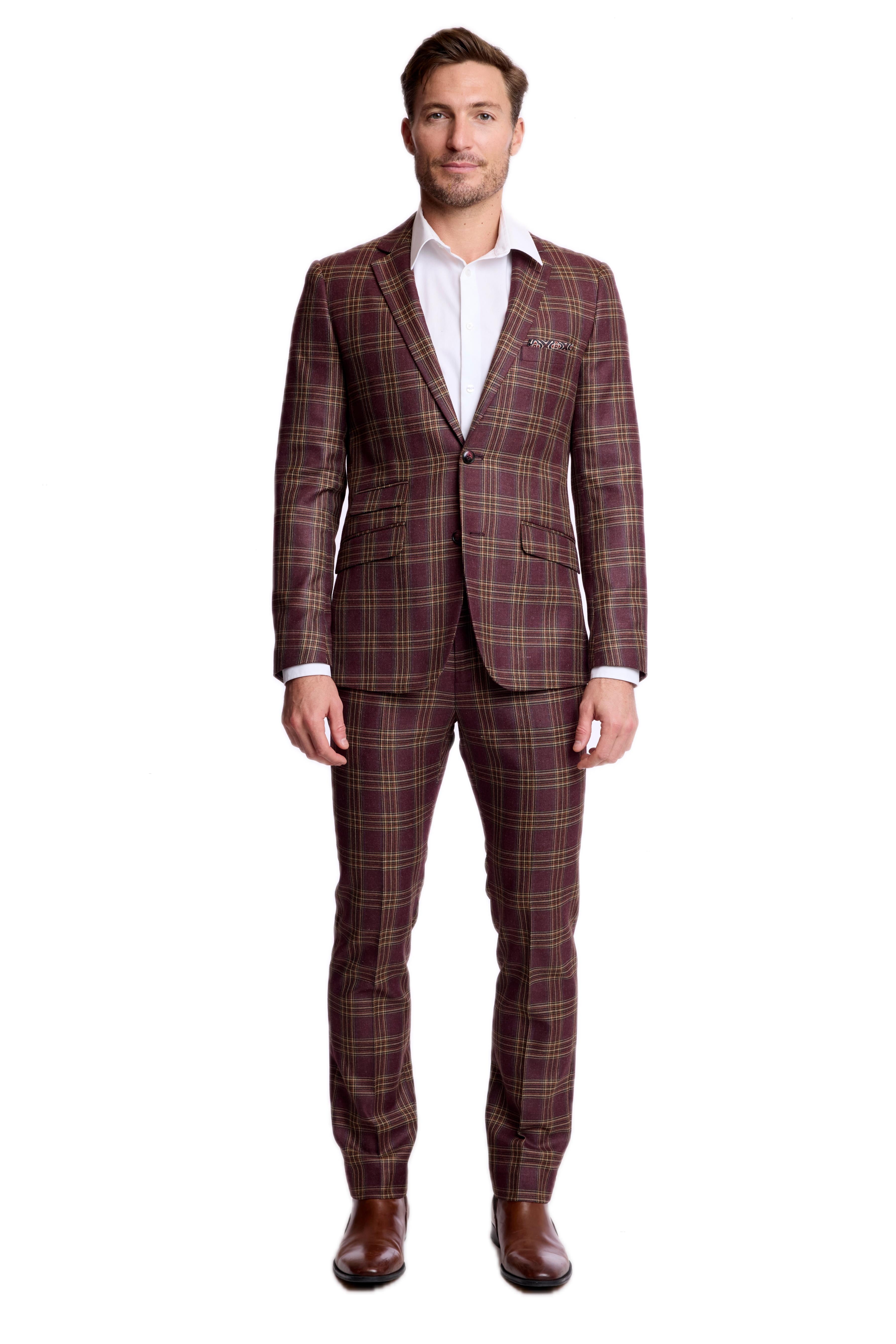 Dover Notch Jacket - slim - Burgundy Tan Check
