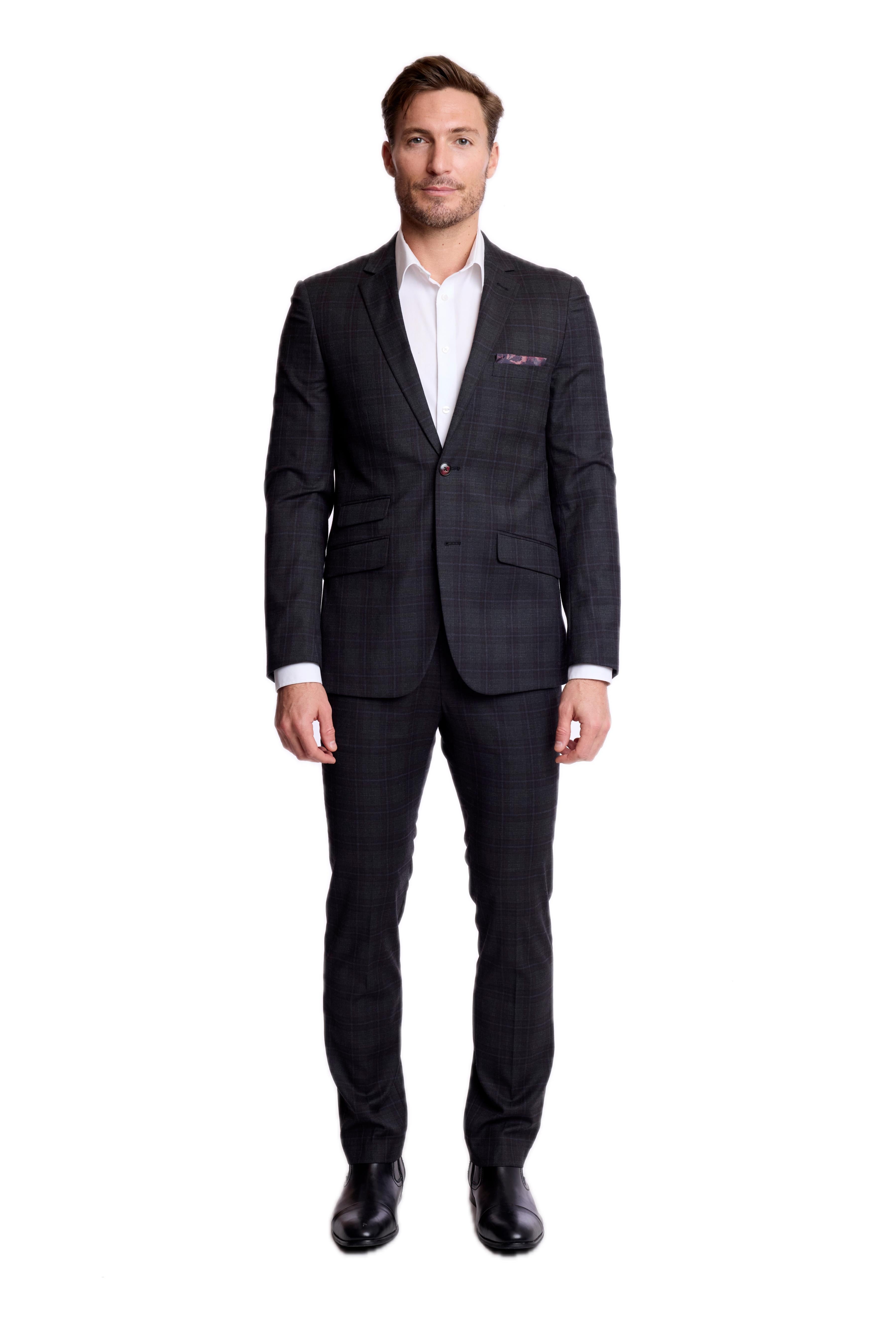 Dover Notch Jacket - slim - Charcoal Burgundy Plaid