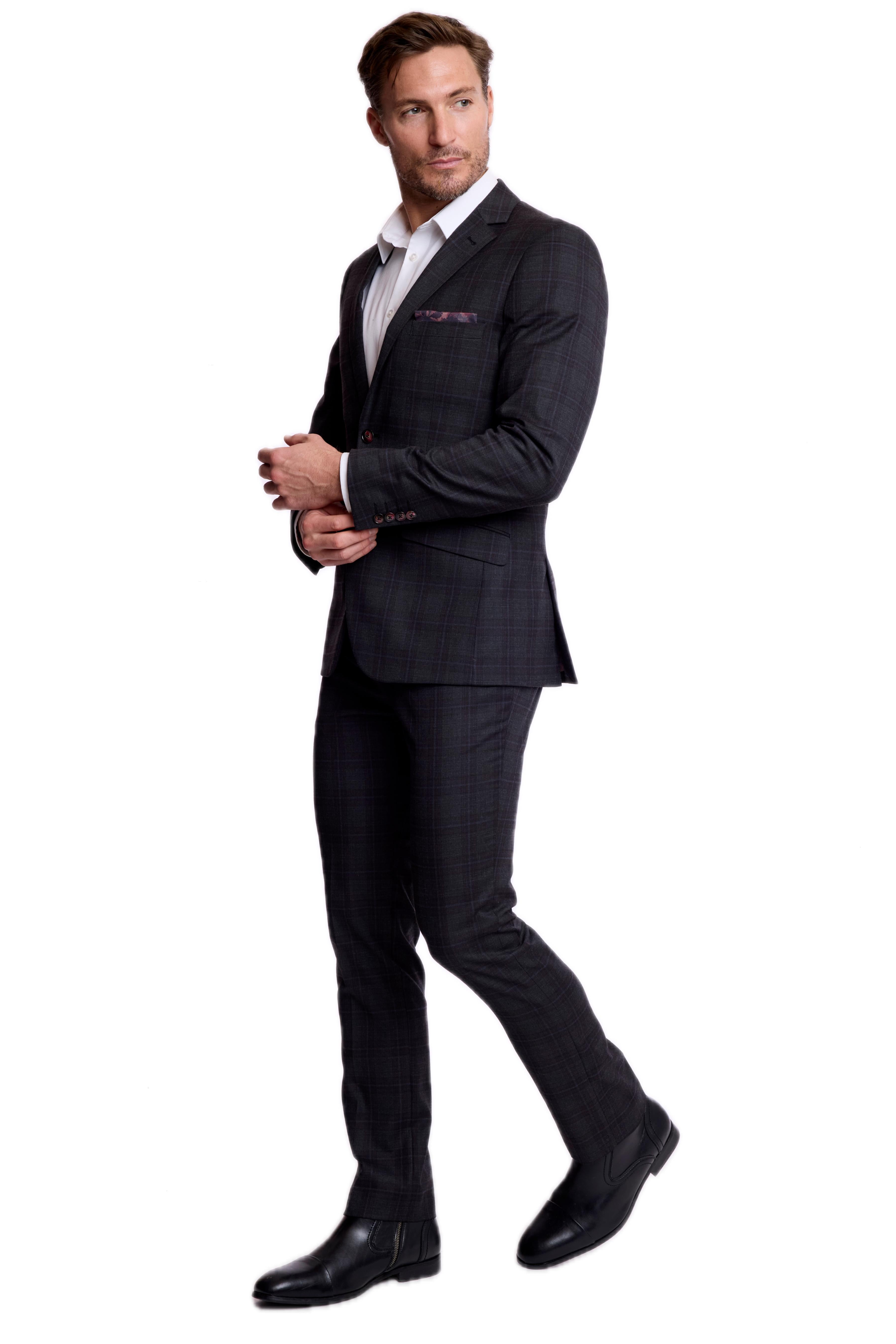 Dover Notch Jacket - slim - Charcoal Burgundy Plaid