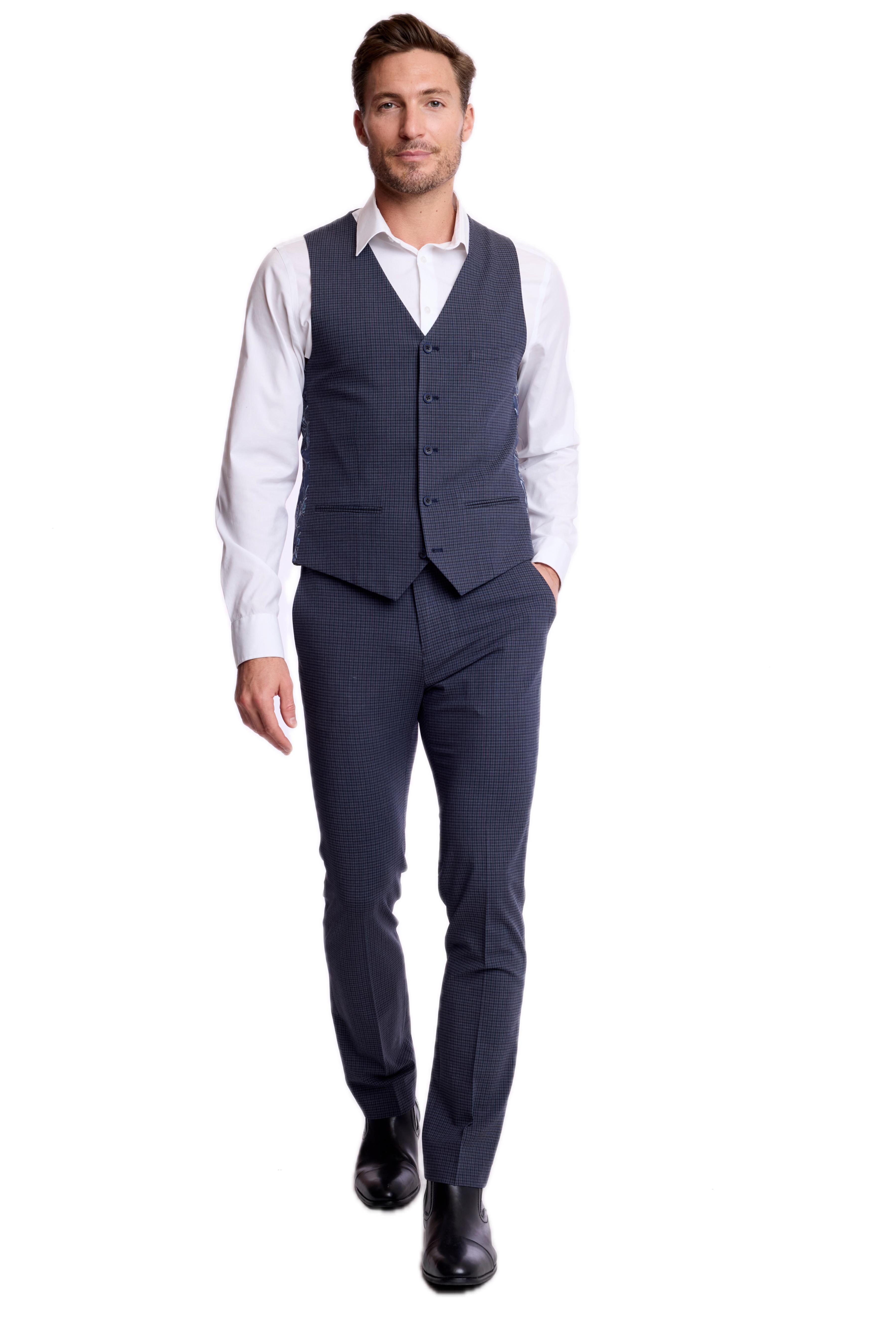 Eaton 5 Button Vest - slim - Navy Burg Gingham