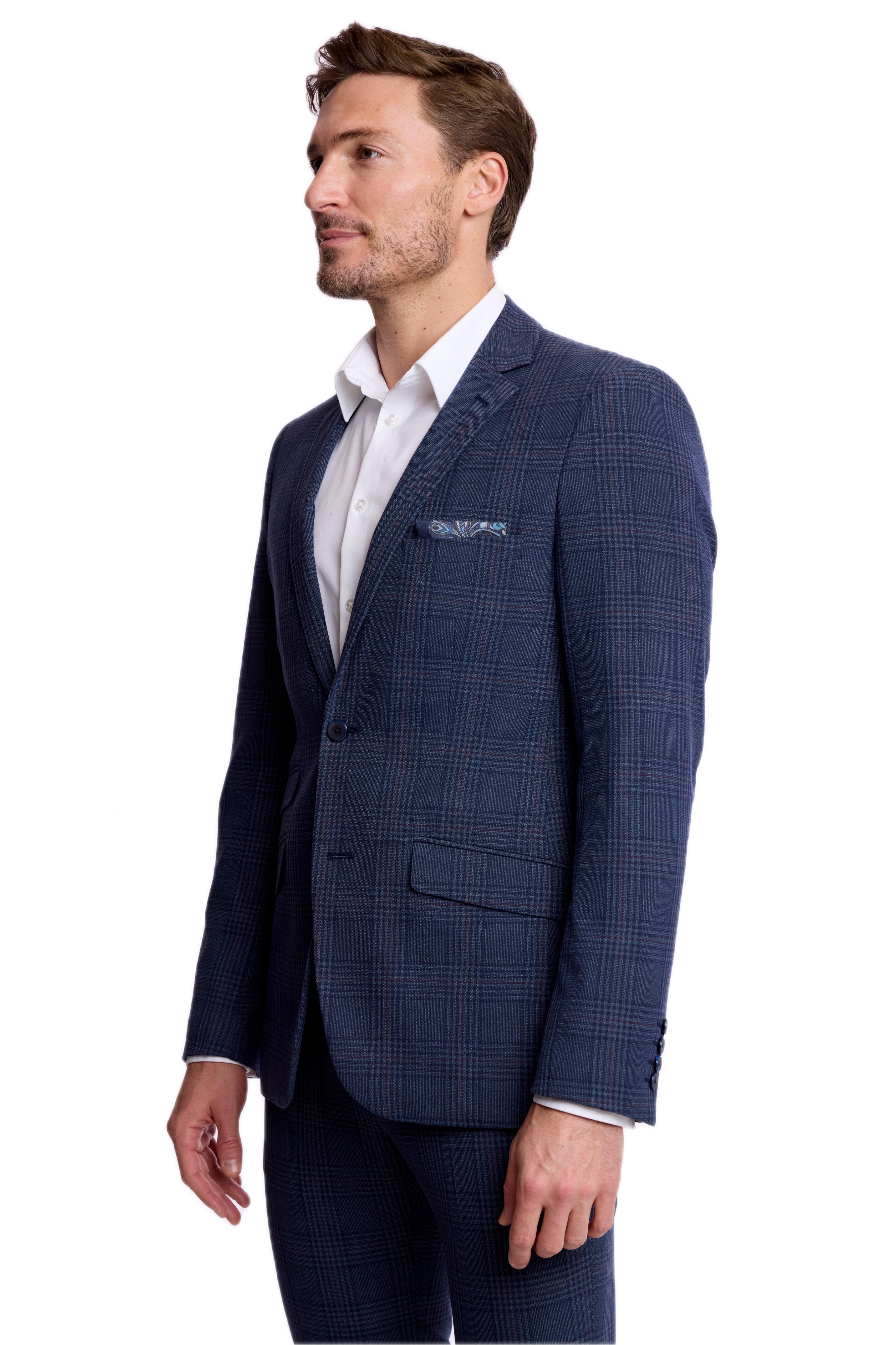 Dover Notch Jacket - slim - Navy Burgundy Plaid