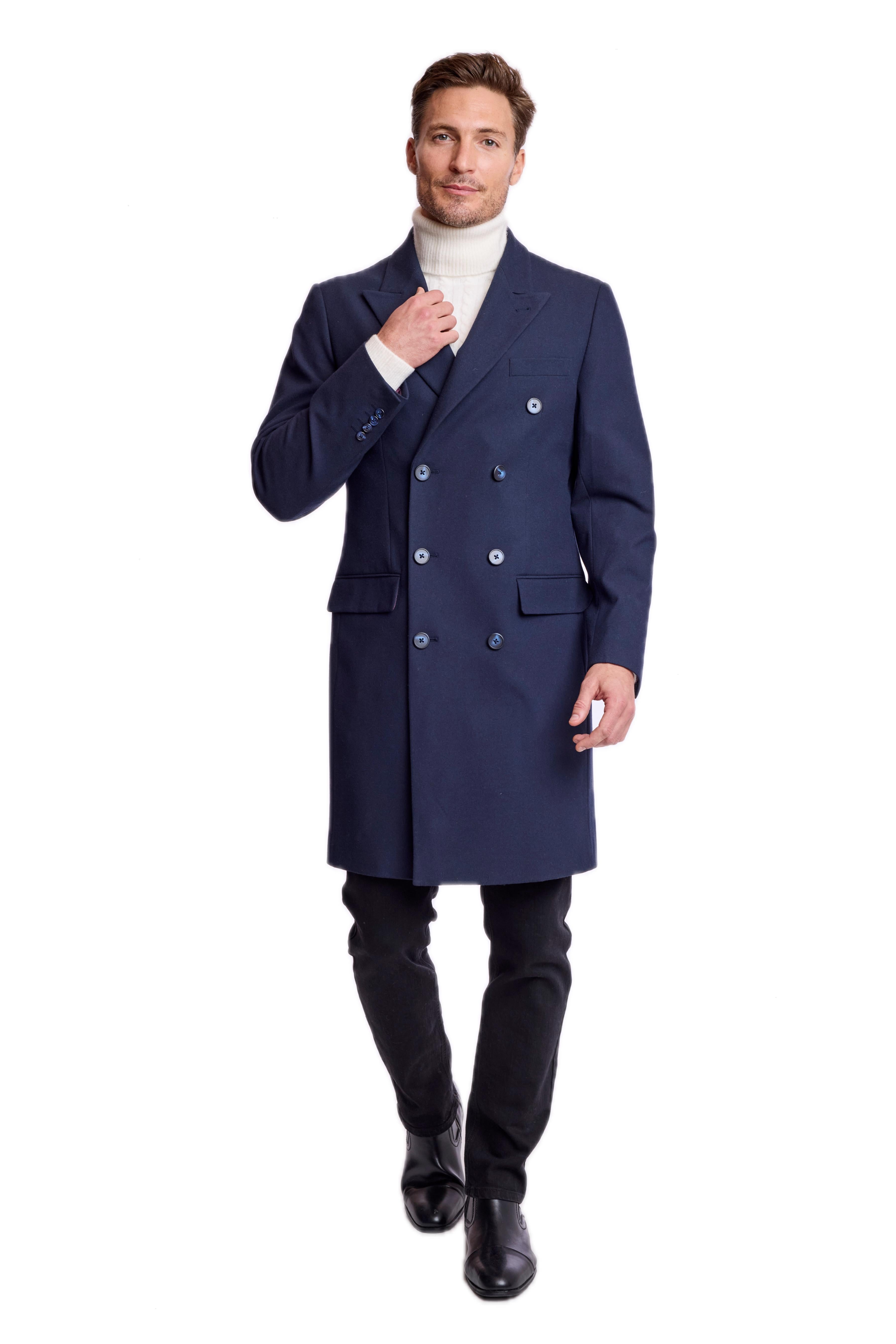 Peak DB Overcoat - slim - Navy